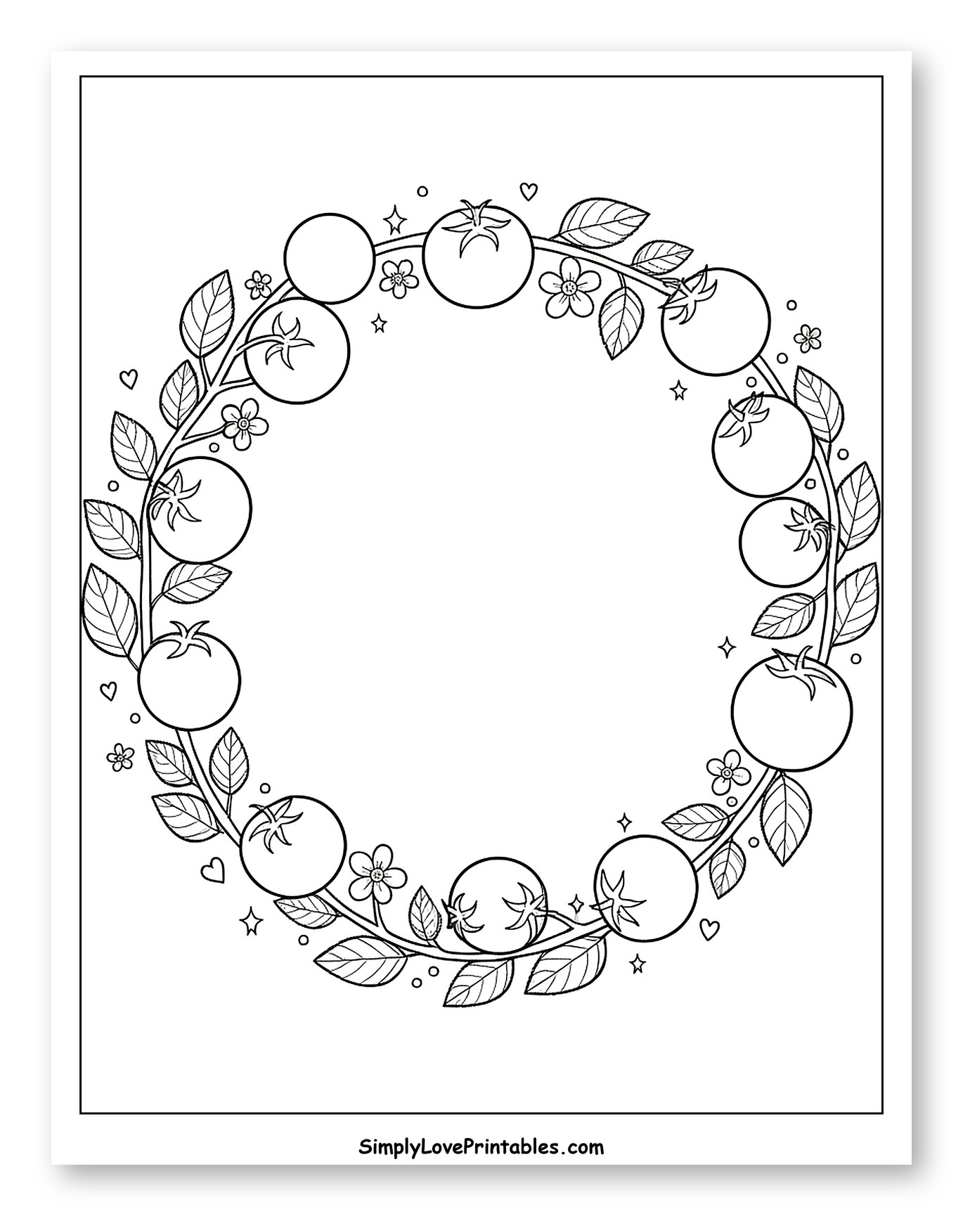 Tomato Wreath with Leaves, Flowers and Hearts