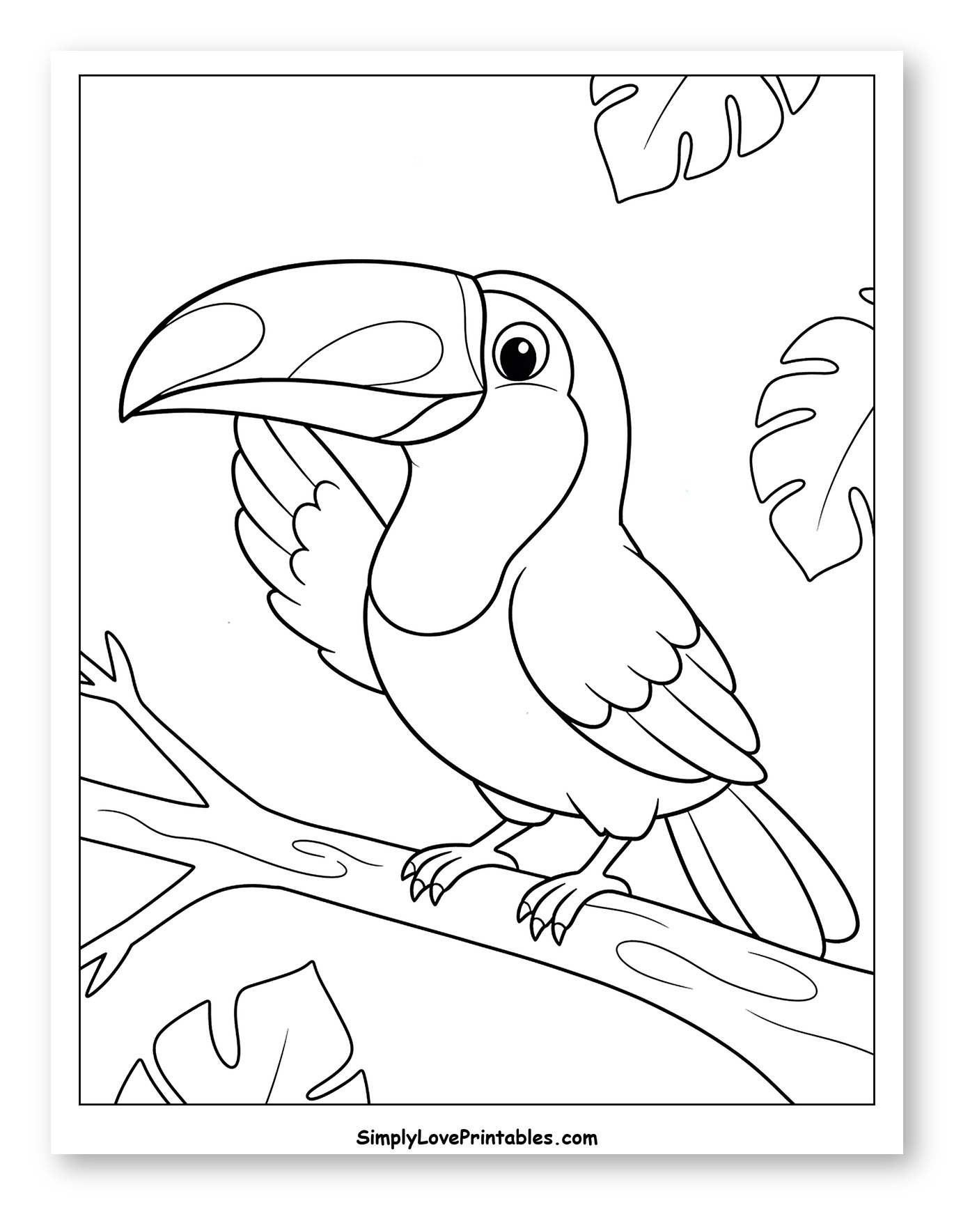 Toucan Perched on a Tree Branch with Leaves