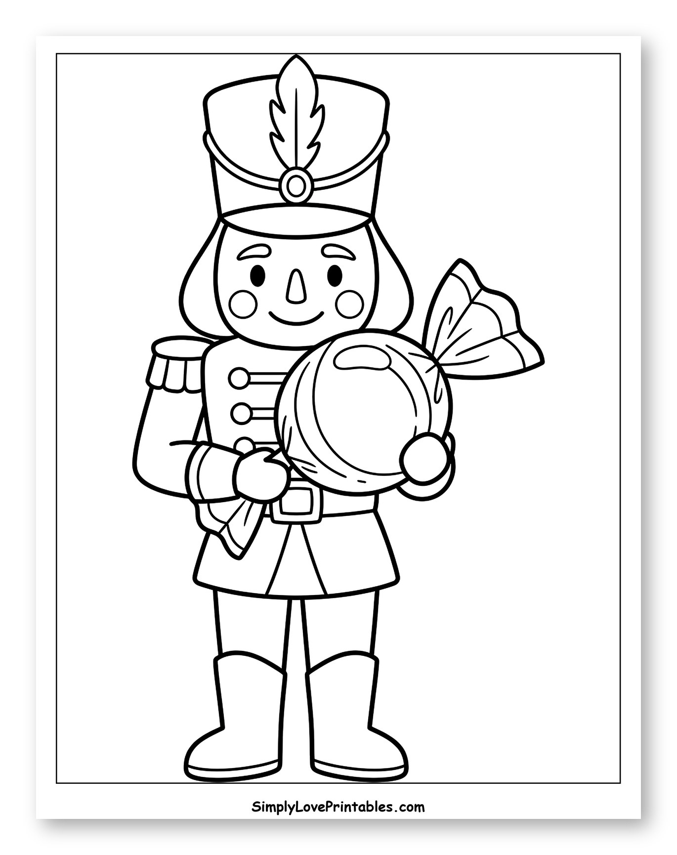 Toy Nutcracker Holding a Giant Wrapped Candy Coloring Sheet for Toddlers
