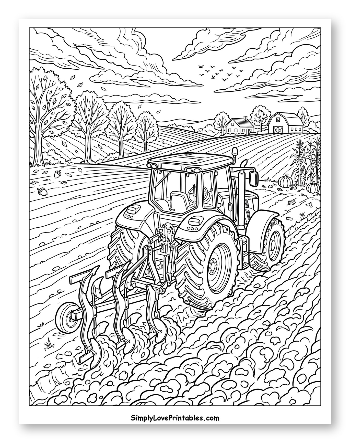 Tractor Plowing a Fall Harvest Field