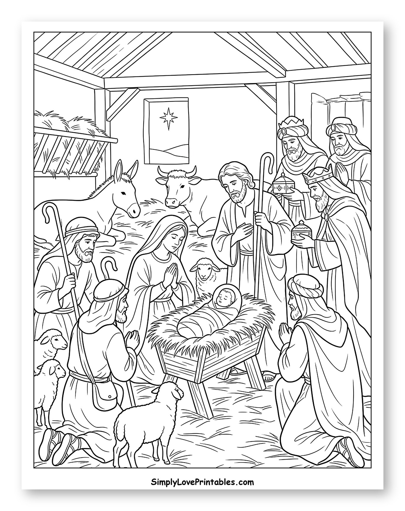 Traditional Christmas Nativity Scene with Many Figures