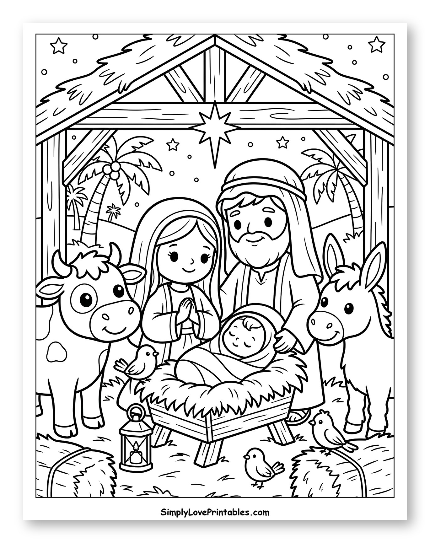 Traditional Nativity Scene with Manger and Animals