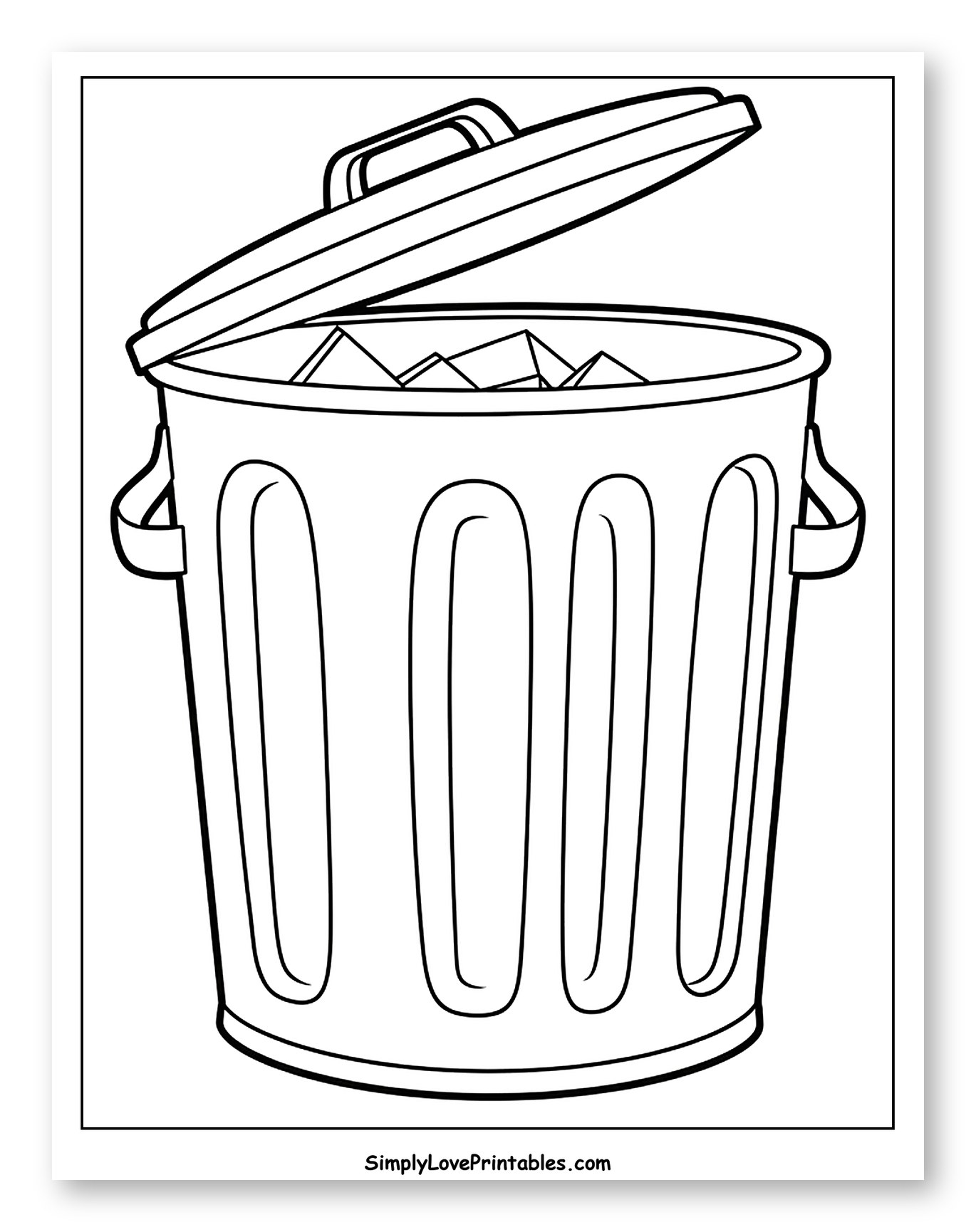 Trash Can Full of Crumpled Paper to Color for Toddlers