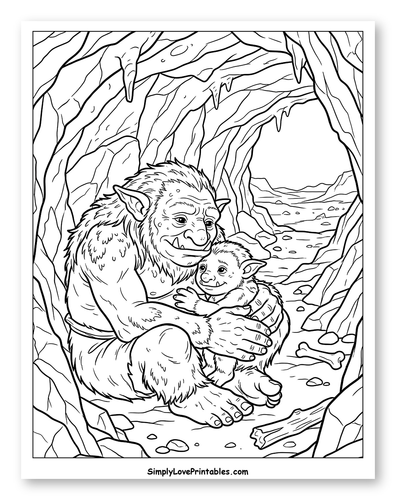 Troll Father Cradling His Young in Cave