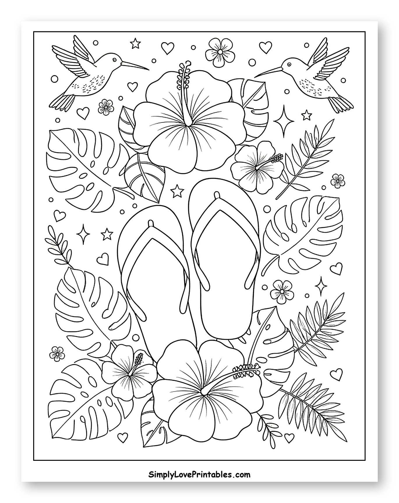 Tropical Flip Flops, Hummingbirds, and Hibiscus Flowers