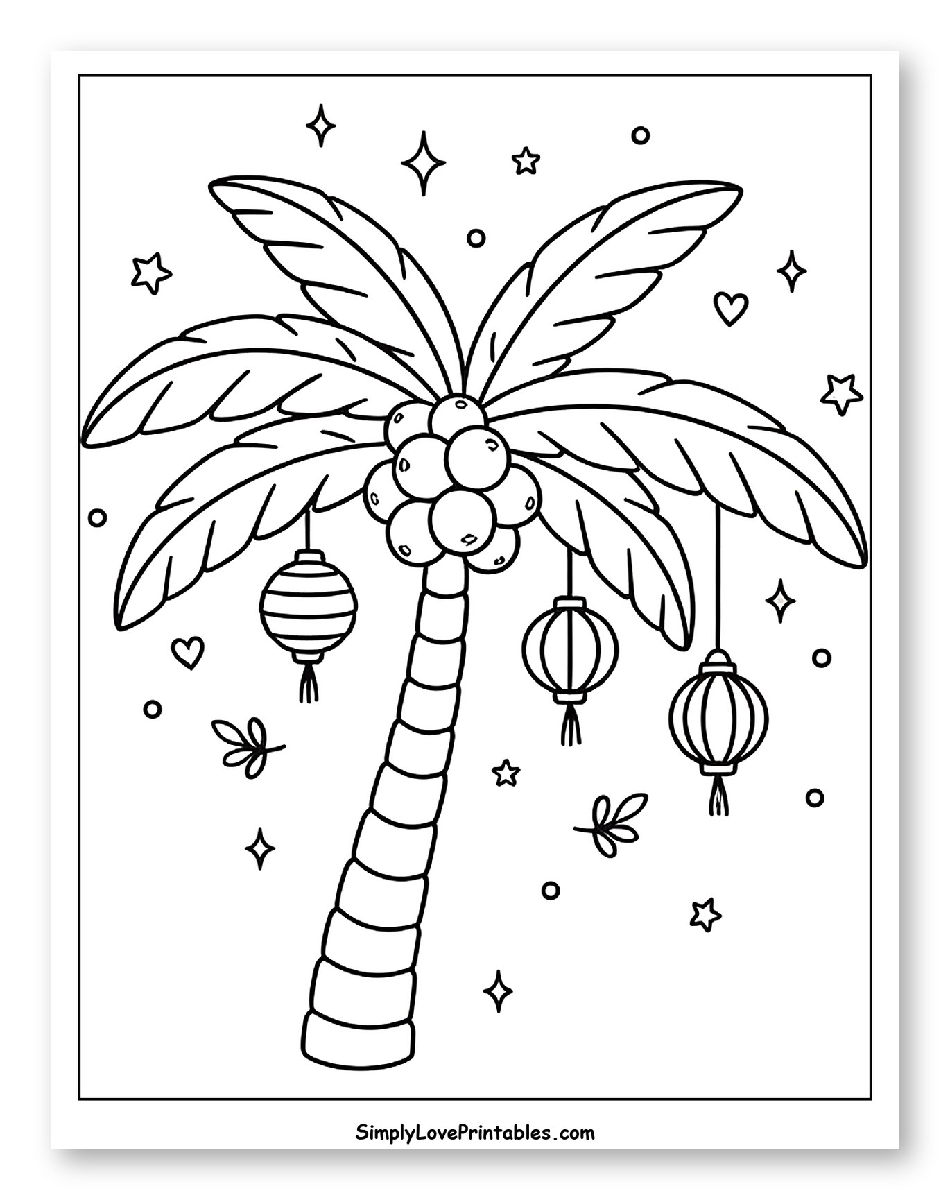 Tropical Palm Tree with Hanging Lanterns