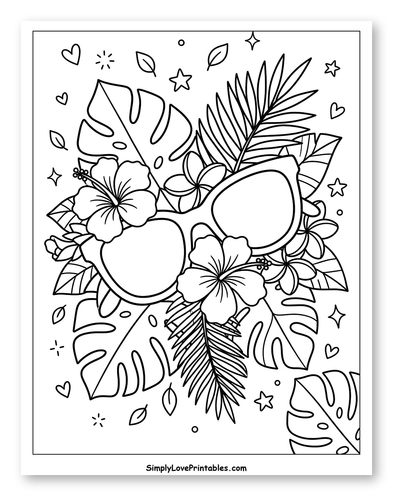 Tropical Sunglasses with Hibiscus and Monstera Leaves