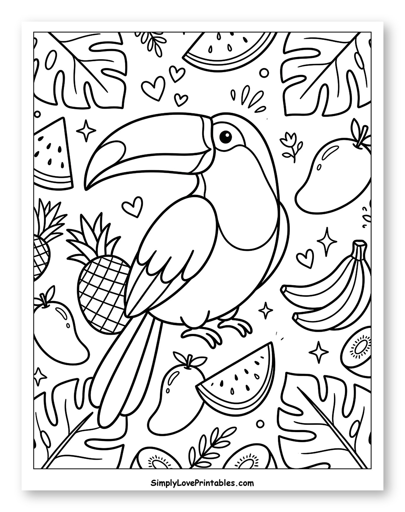 Tropical Toucan and Assorted Summer Fruits