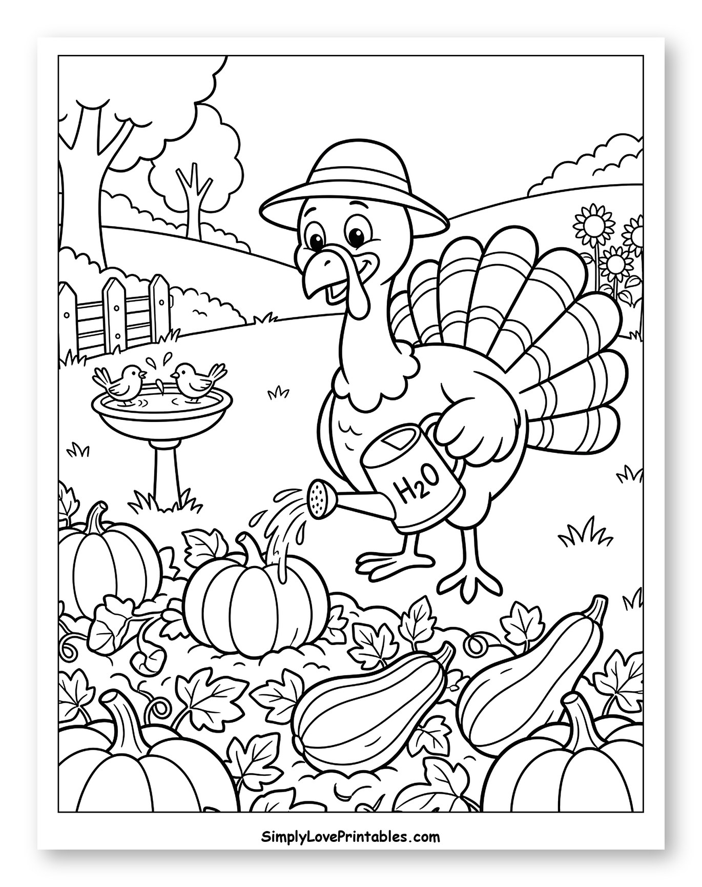 Turkey Gardener Tending to Pumpkins and Gourds