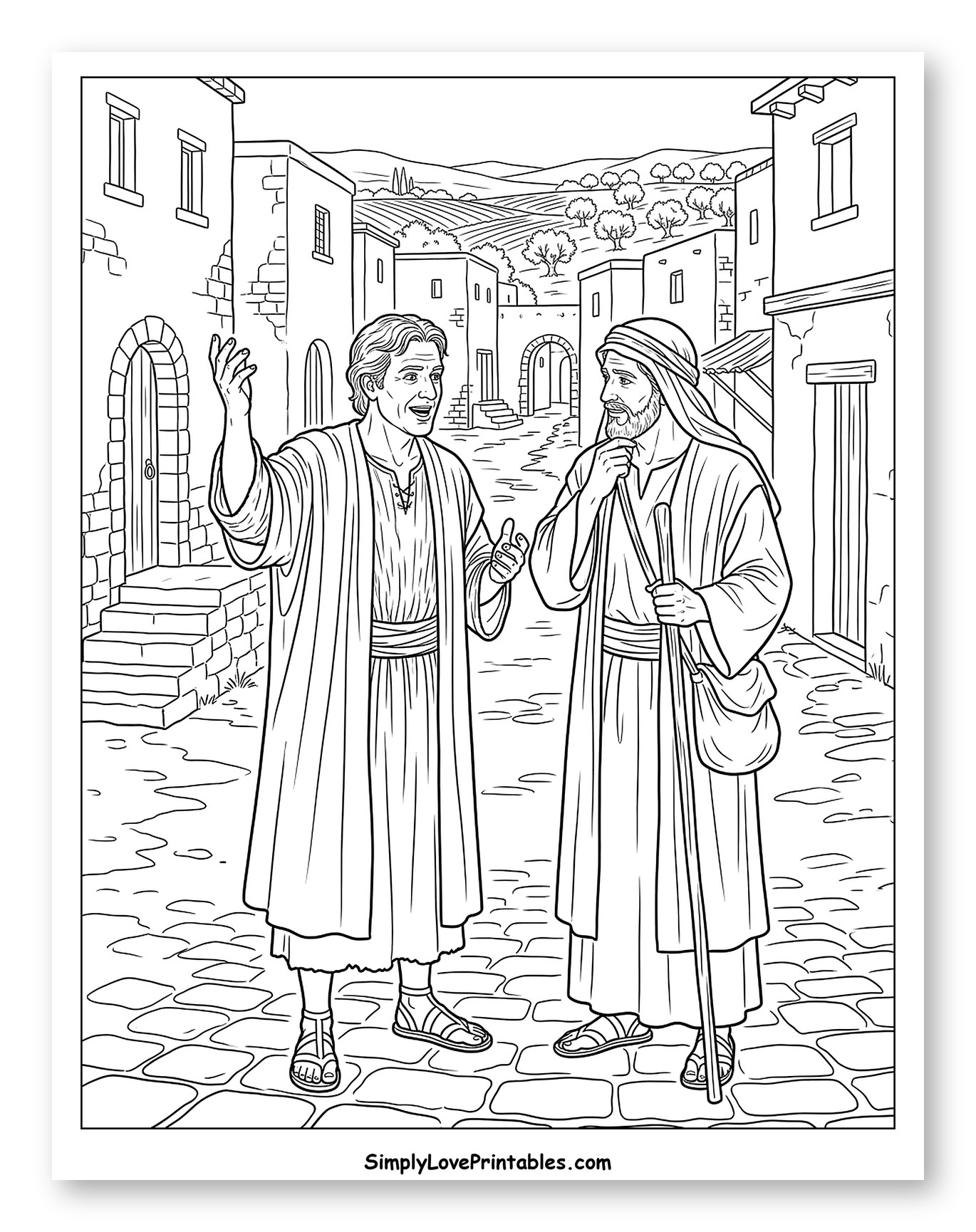 Two Ancient Men Conversing in a Village