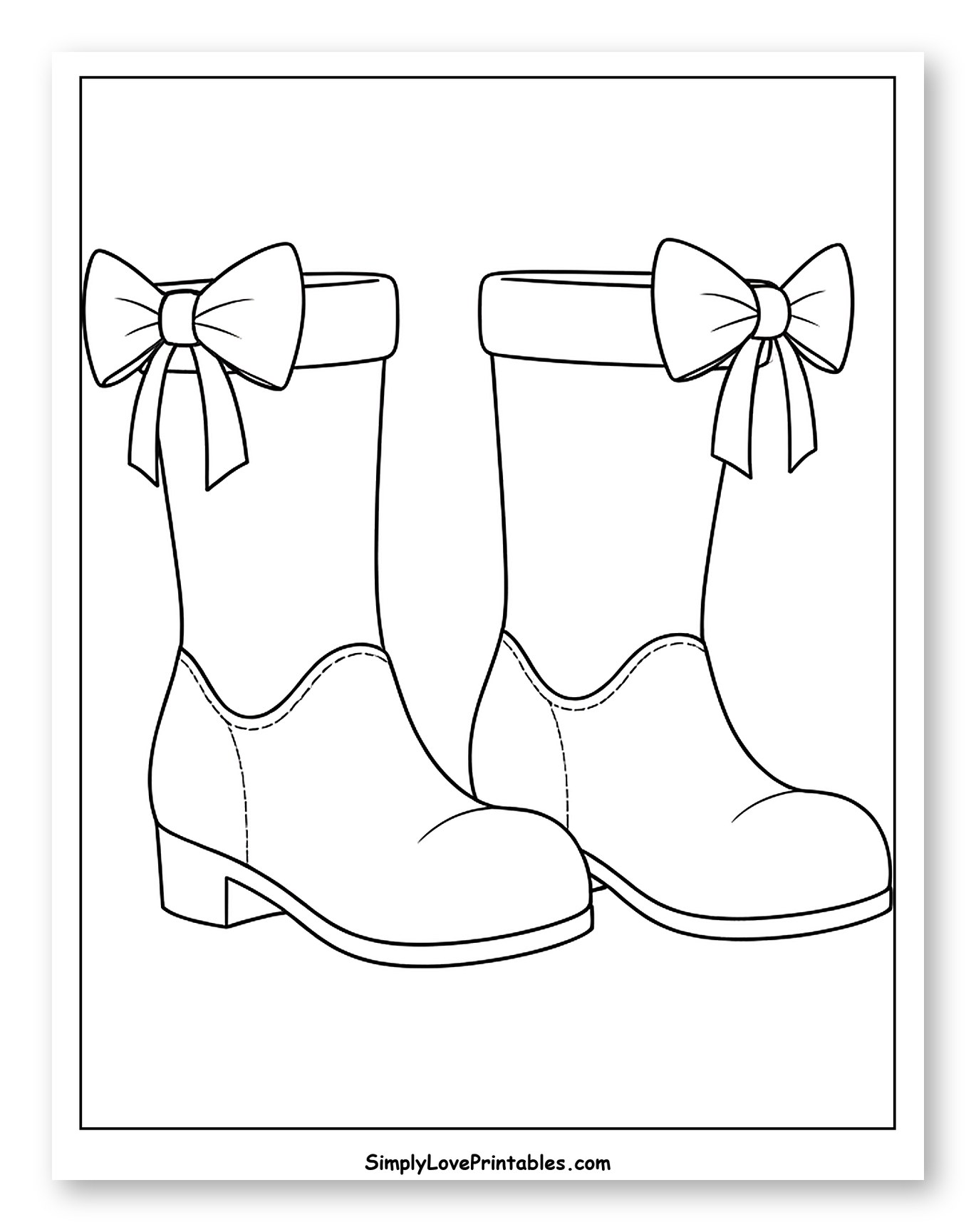 Two Boots with Decorative Bows Coloring Page for Toddlers