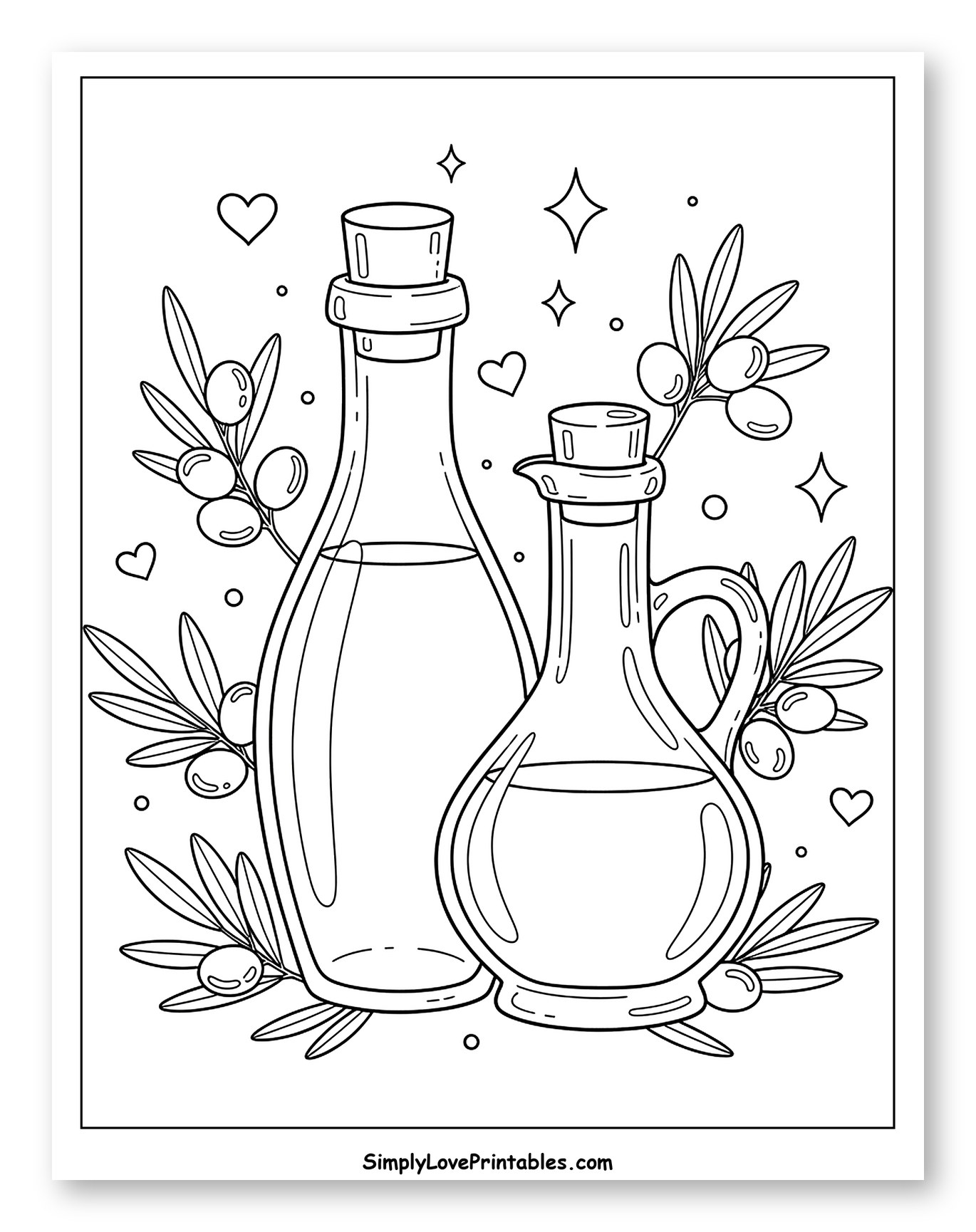 Two Bottles of Olive Oil with Branches