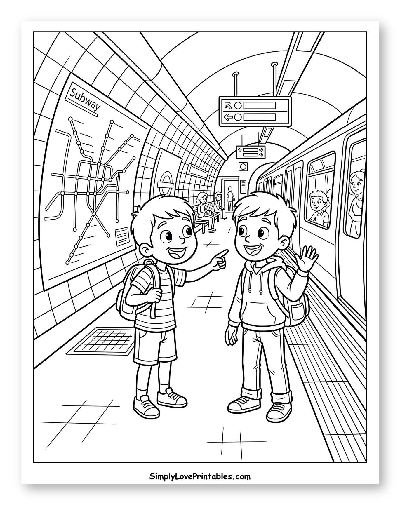 Two Boys Excited at a Subway Station to Color for Kids