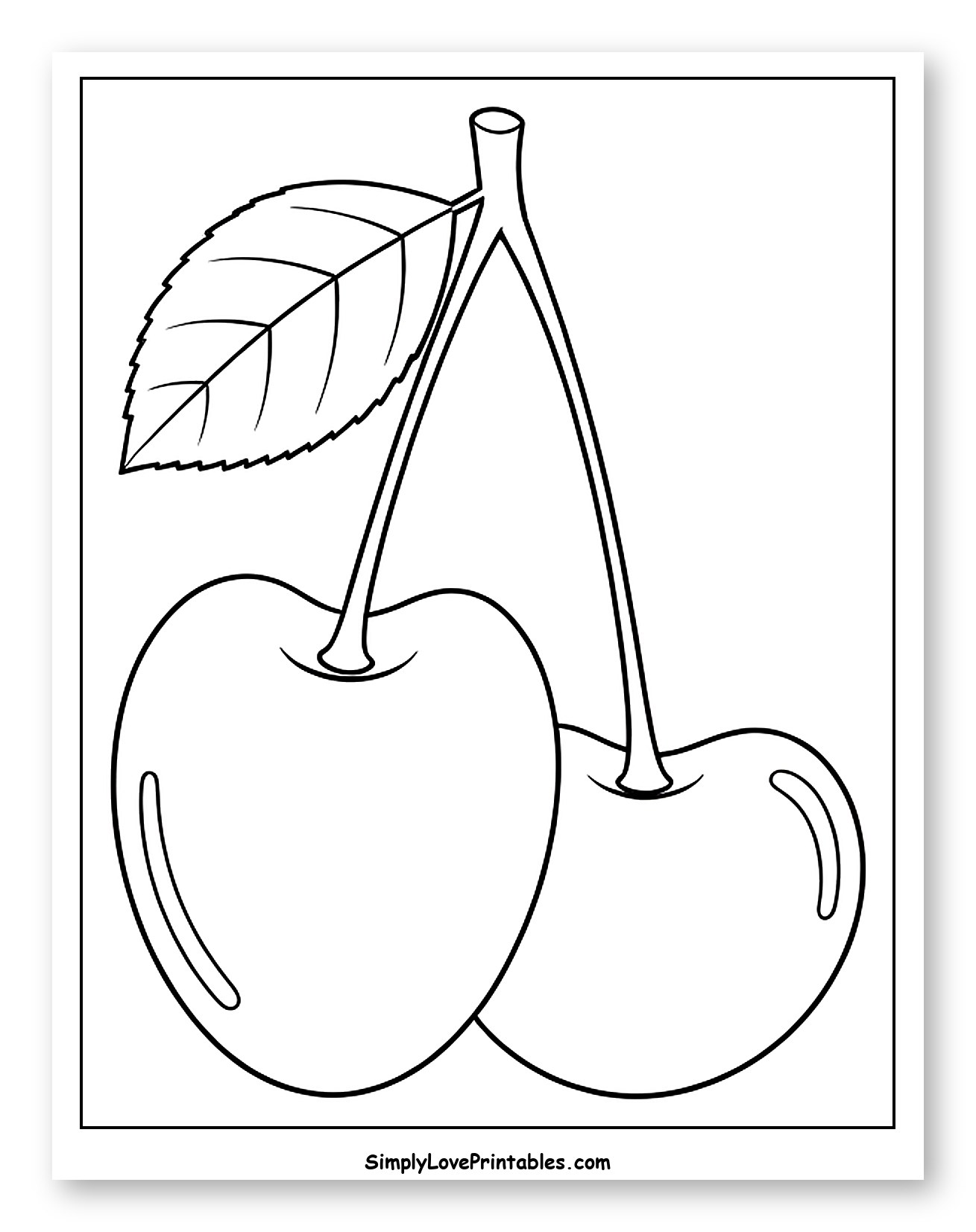 Two Cherries with a Stem and Leaf