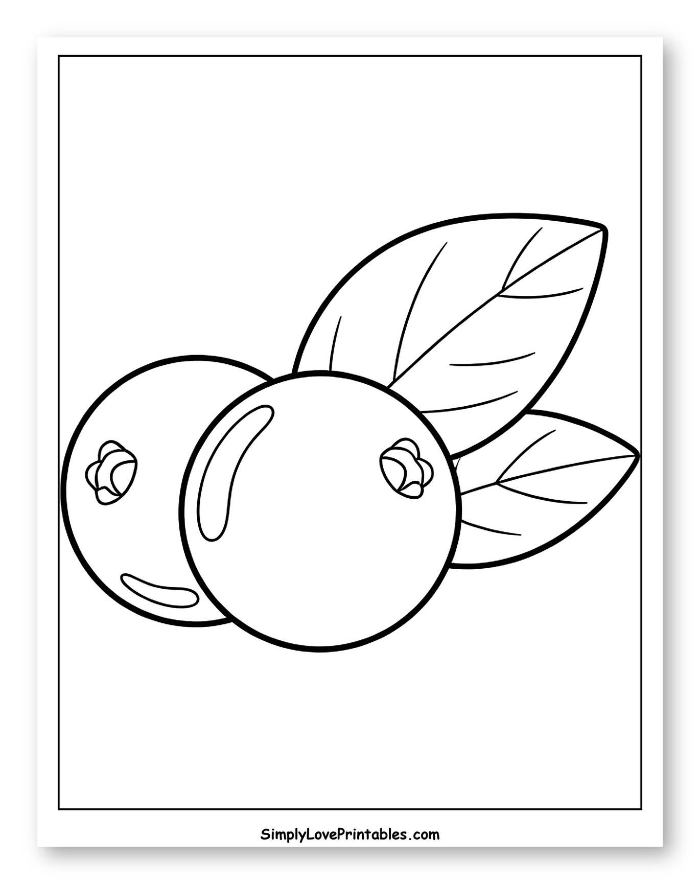 Two Cranberries with Fresh Leaves Coloring Page for Toddlers