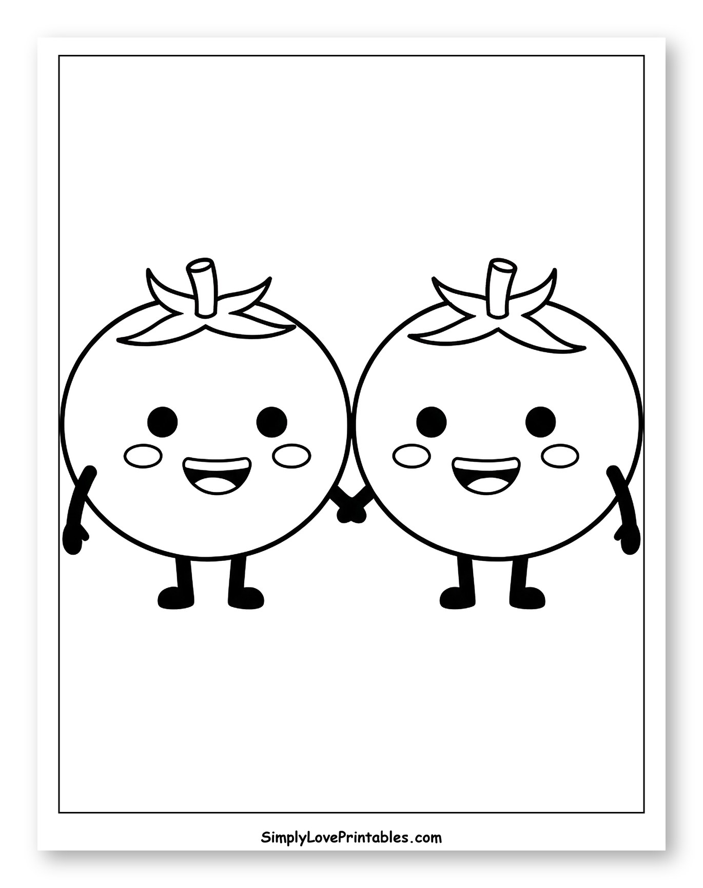Two Cute Cartoon Tomatoes Holding Hands