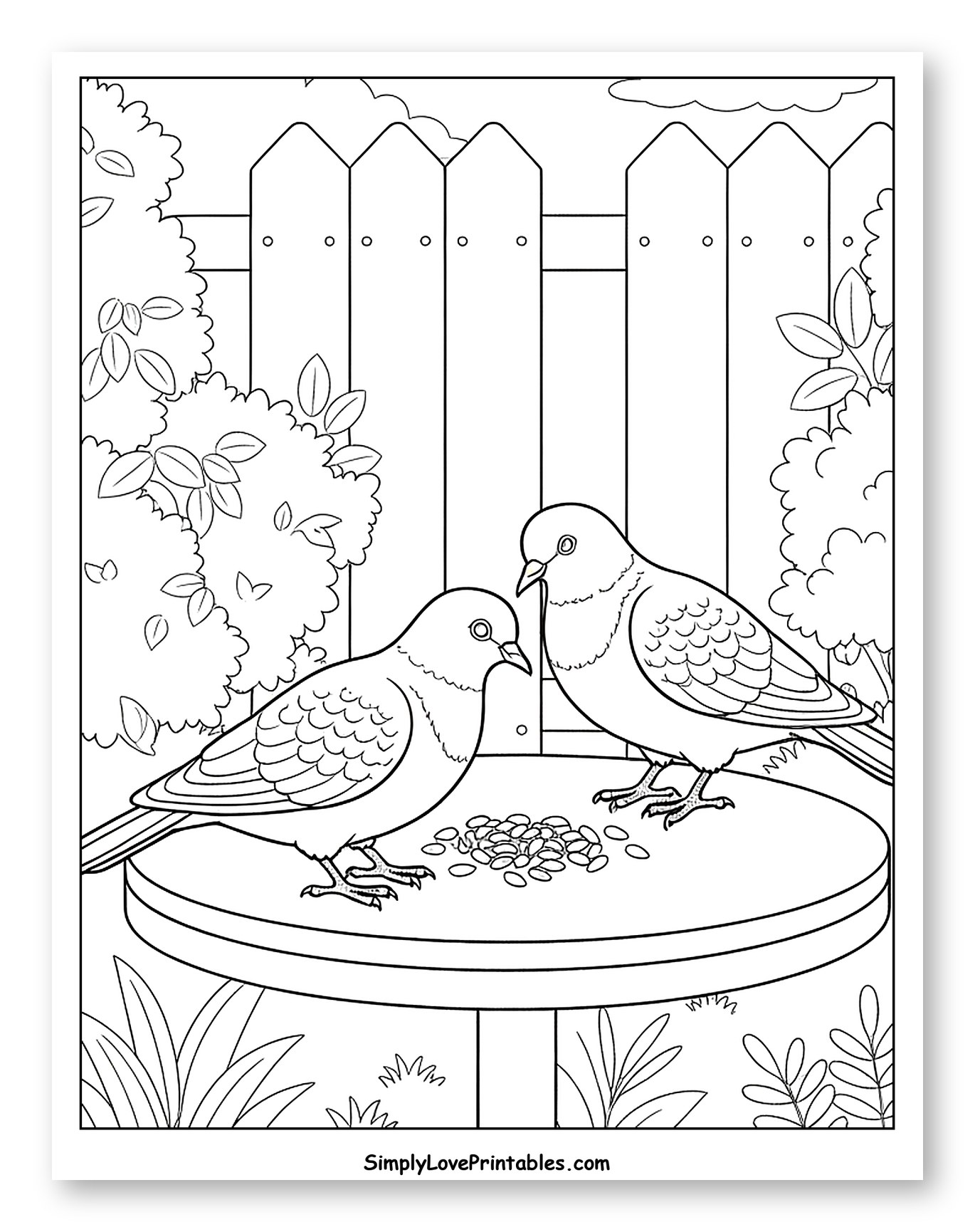 Two Doves on a Bird Feeder in a Garden