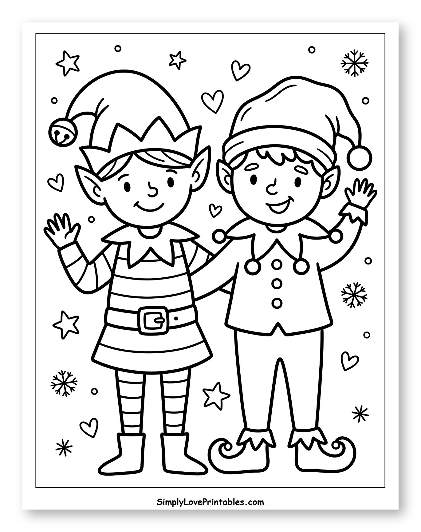 Two Friendly Christmas Elves Waving
