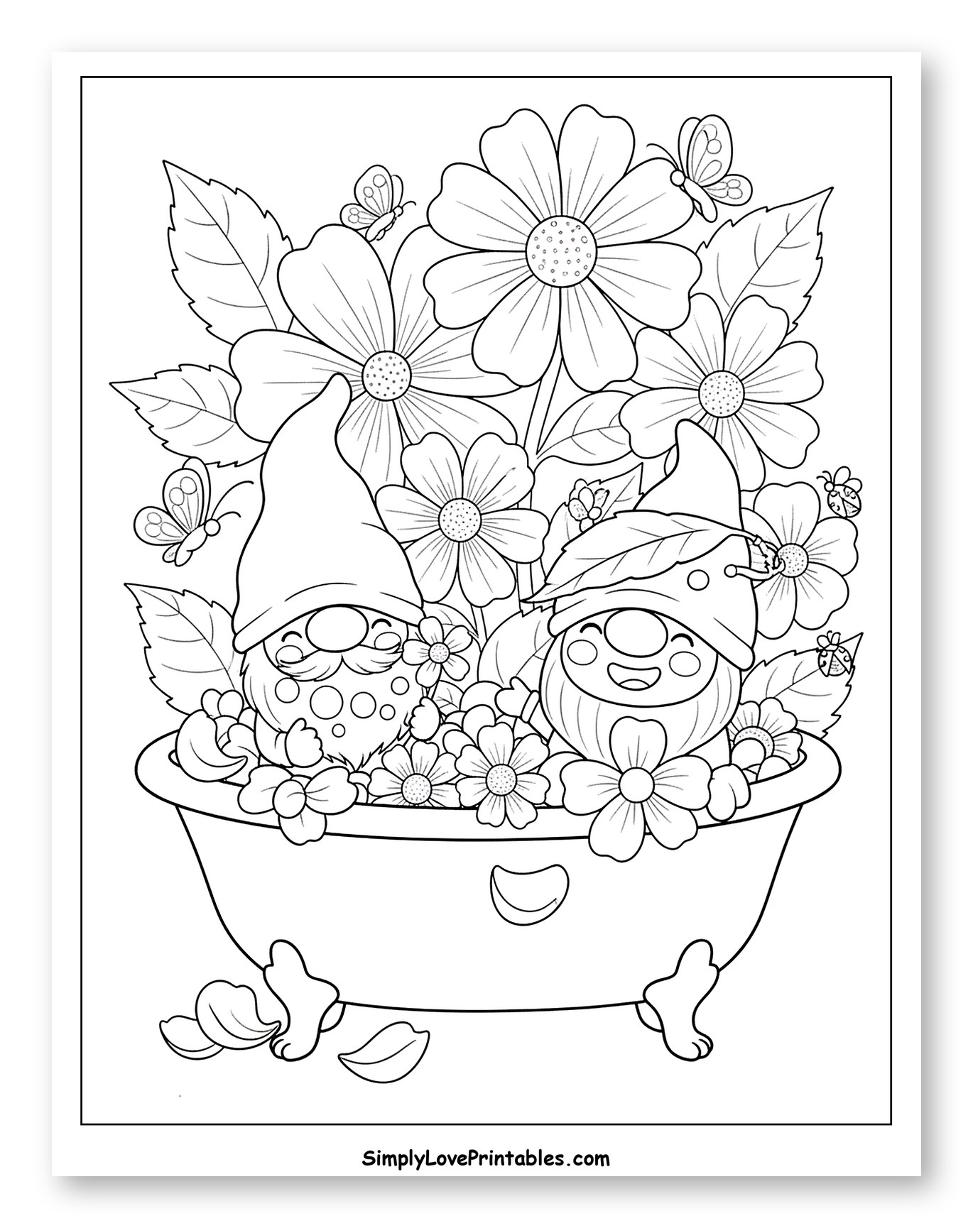 Two Gnomes Bathtub Full of Flowers