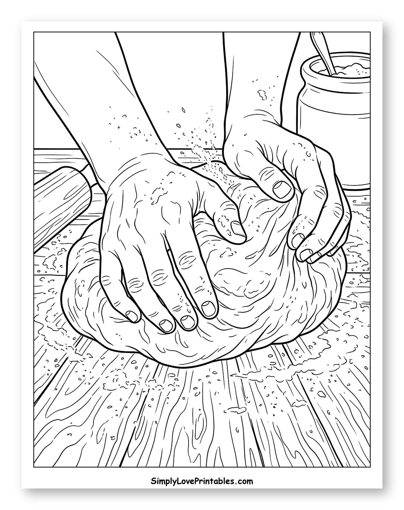 Two Hands Kneading Dough on Wooden Table