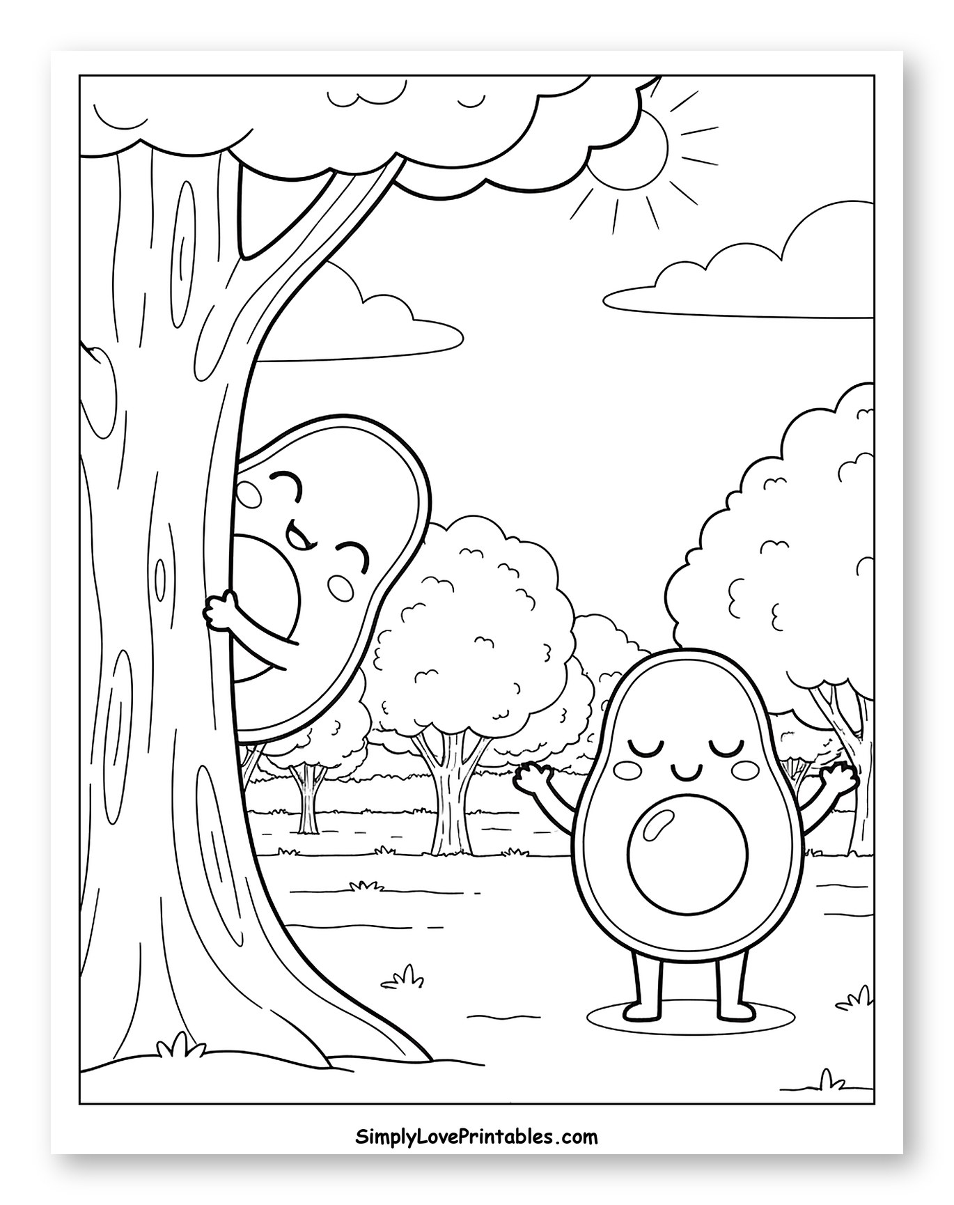 Two Happy Avocados Playing Hide and Seek in Park
