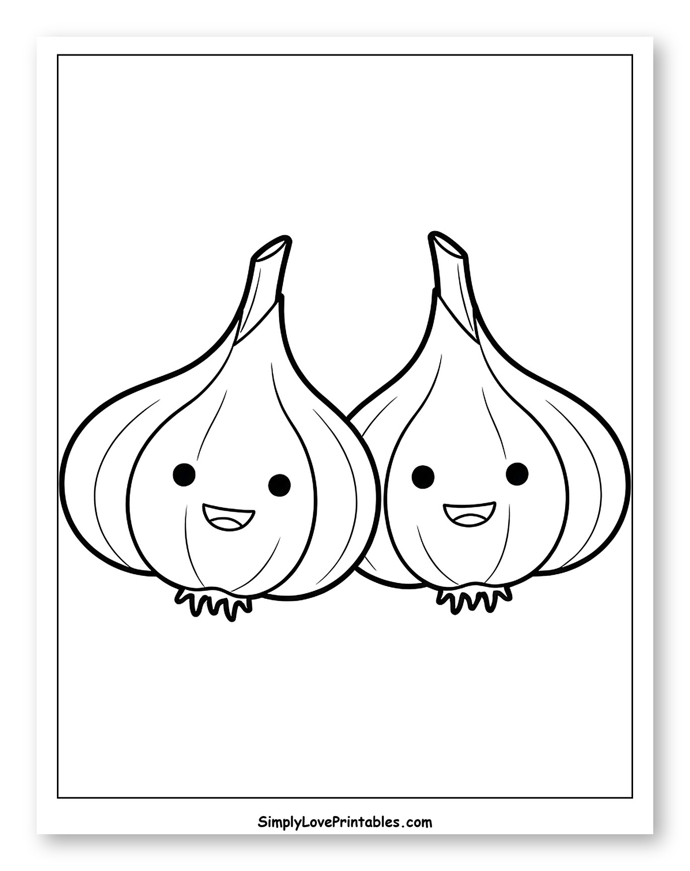 Two Happy Cartoon Garlic Bulbs Coloring Sheet for Toddlers