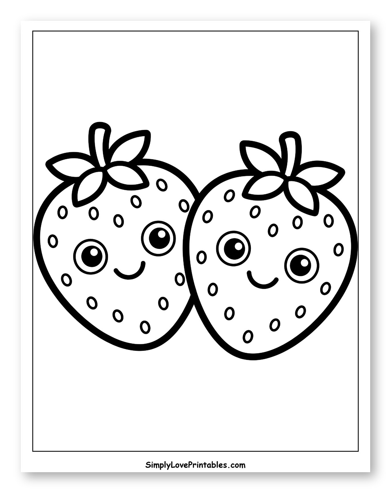 Two Happy Cartoon Strawberries Coloring Sheet for Toddlers