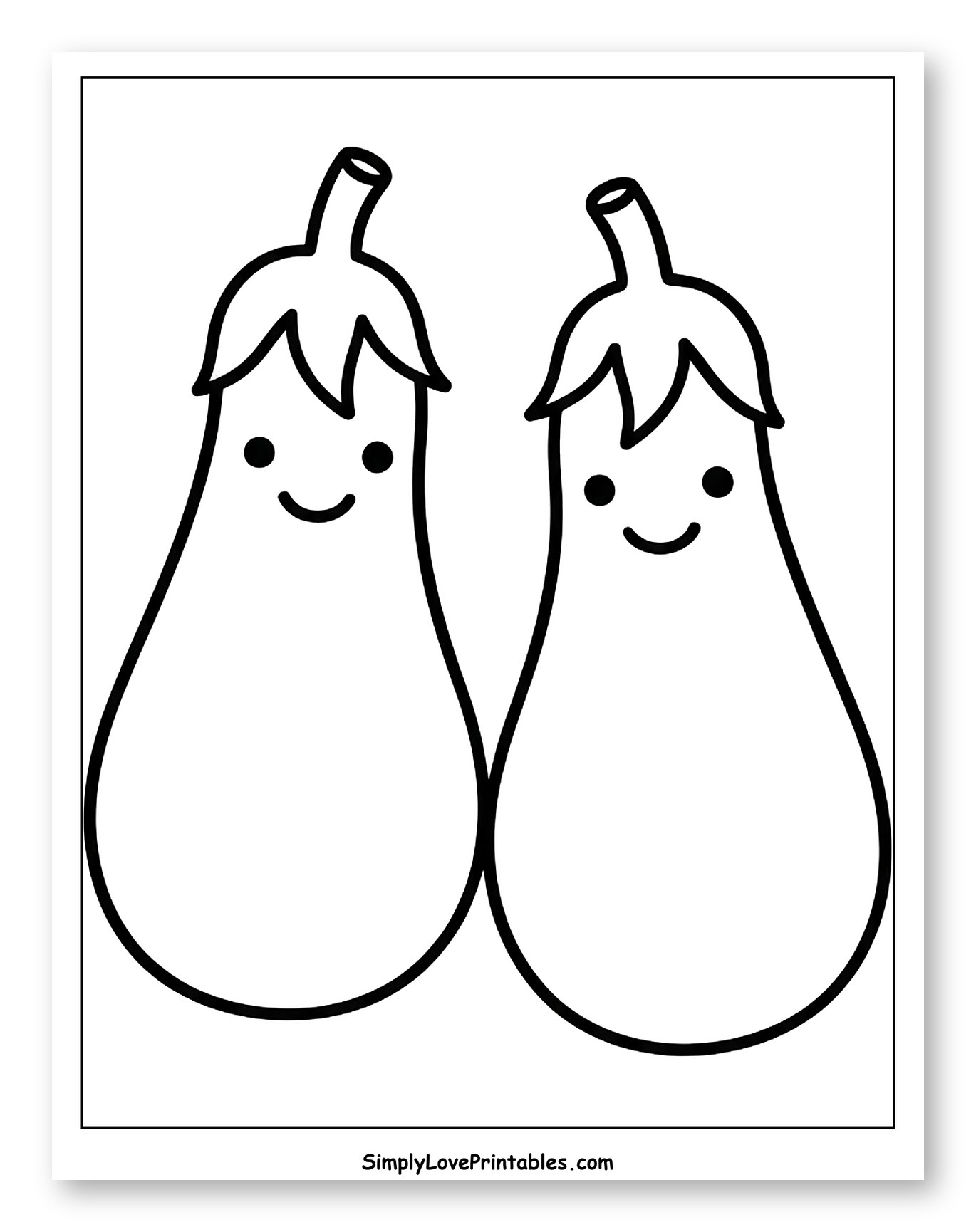 Two Happy Eggplants Looking at Each Other Coloring Sheet for Toddlers