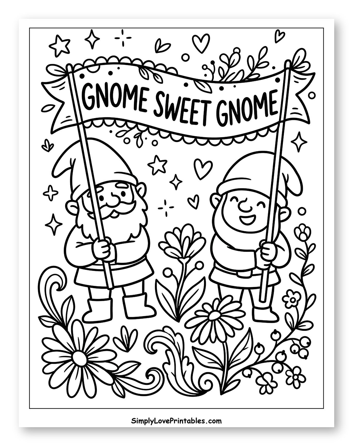 Two Happy Gnomes Holding a Banner