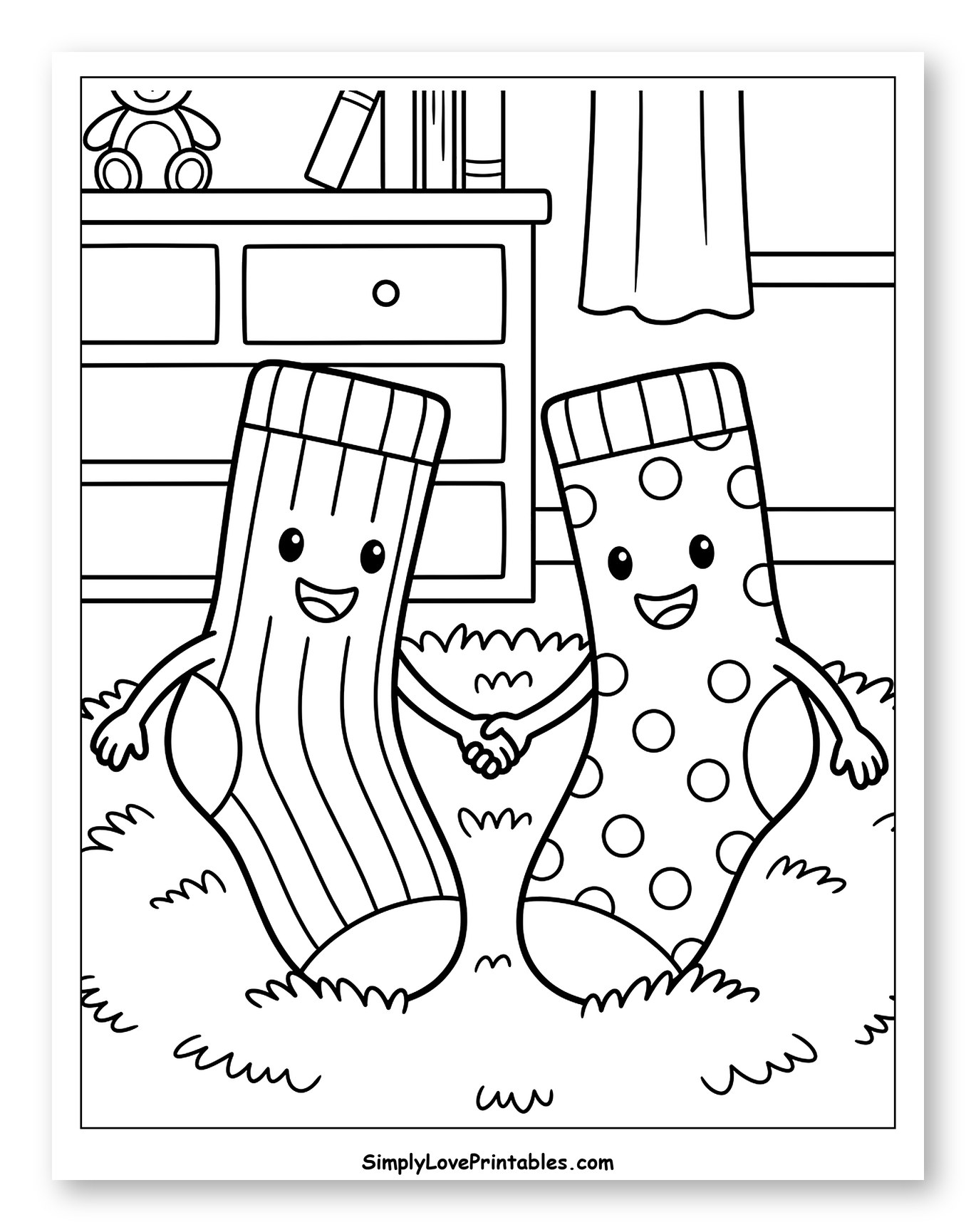 Two Happy Socks Holding Hands Coloring Page for Kids