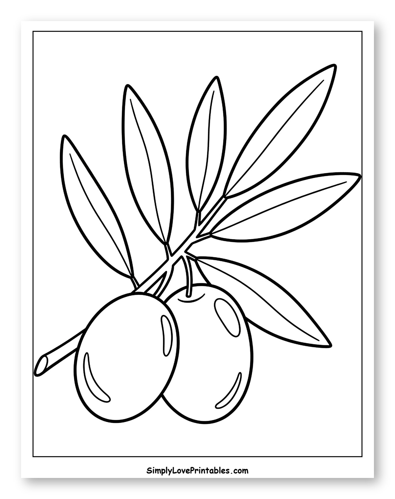 Two Olives on a Branch with Leaves