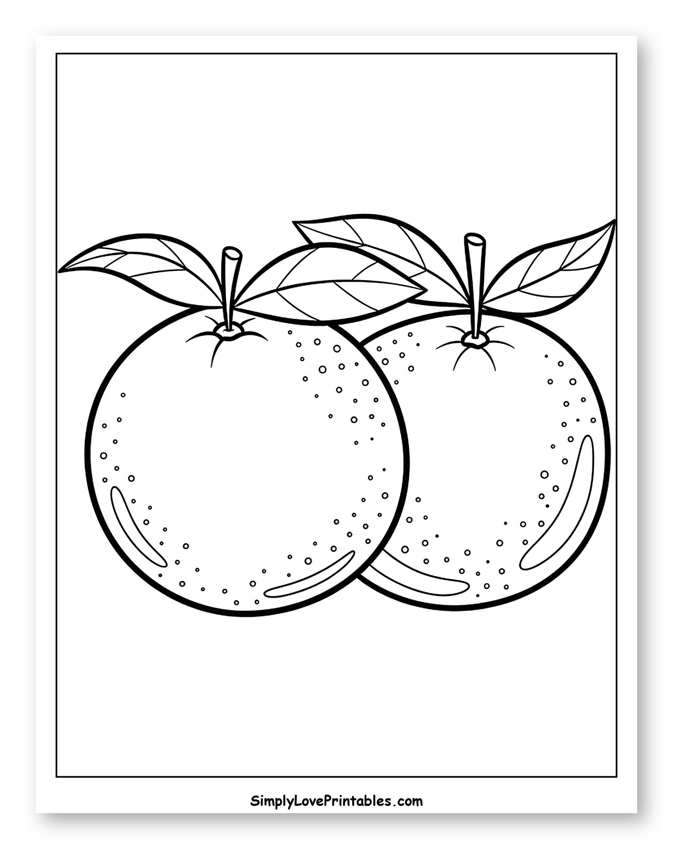 Two Oranges with Leaves to Color for Toddlers