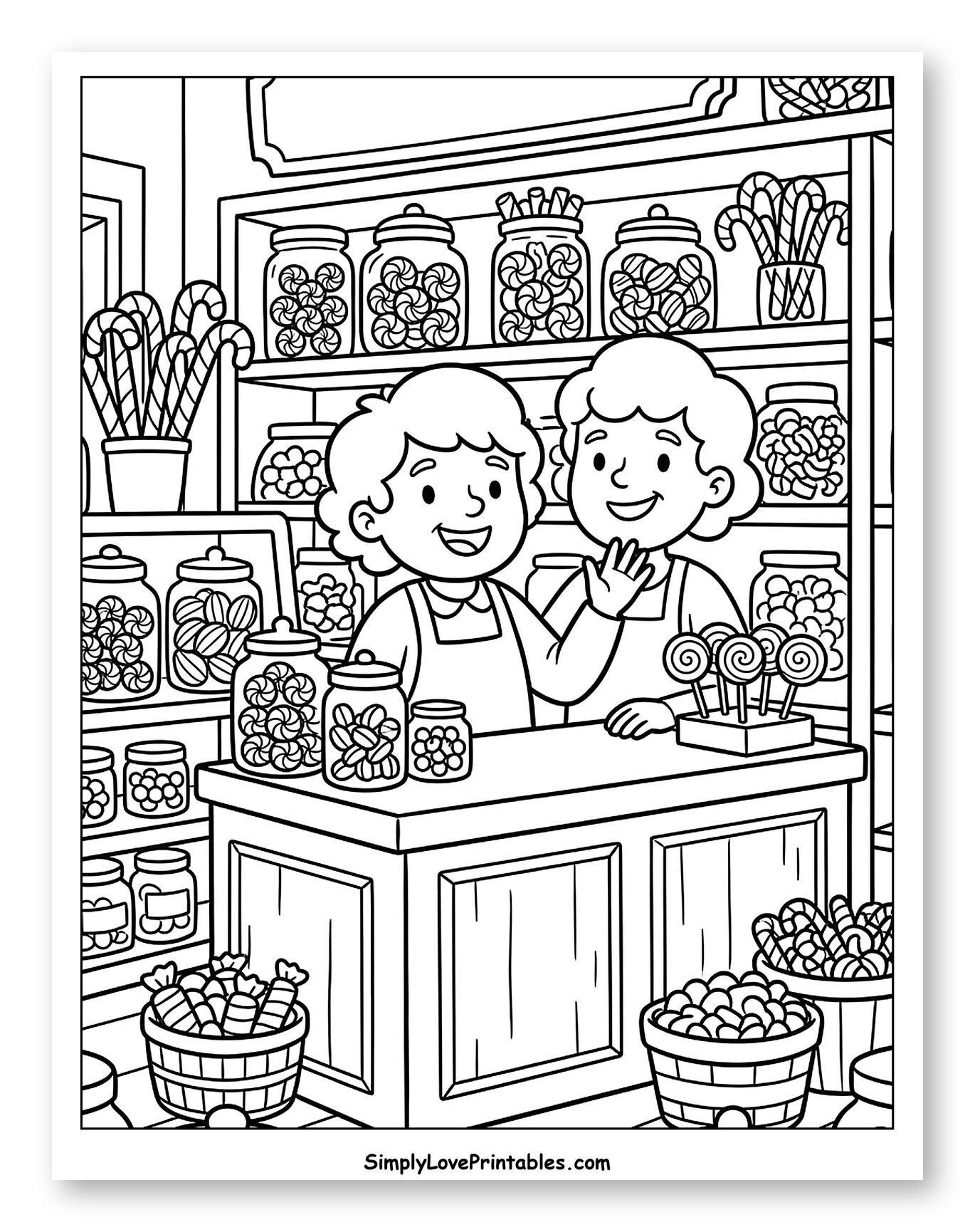Two People in a Candy Shop Coloring Sheet for Kids