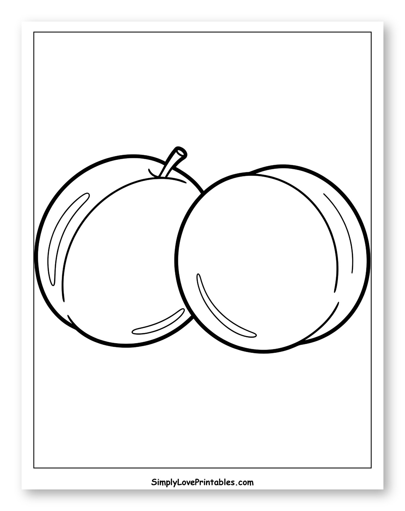 Two Plums with Stems to Color for Toddlers