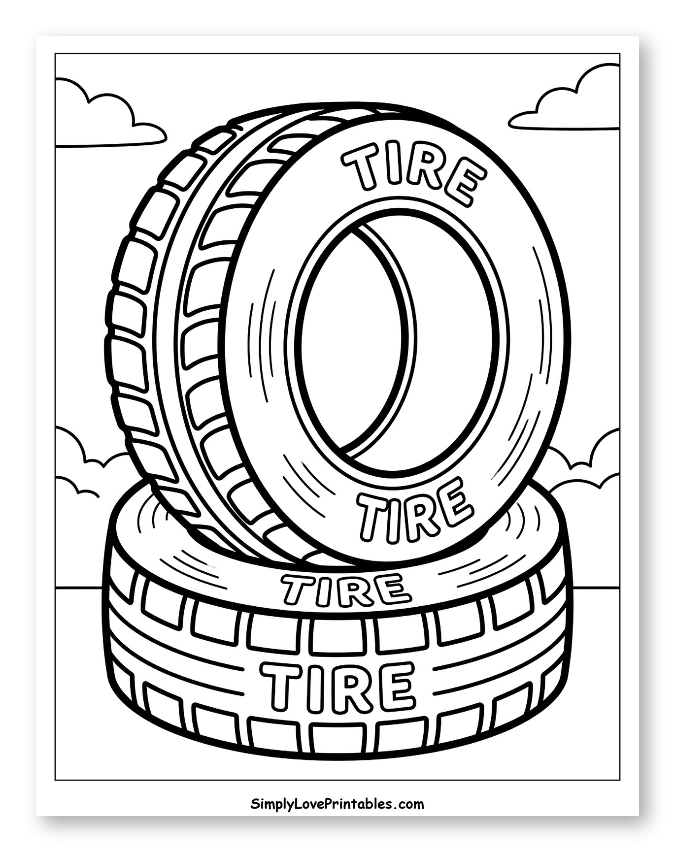 Two Stacked Tires with Clouds