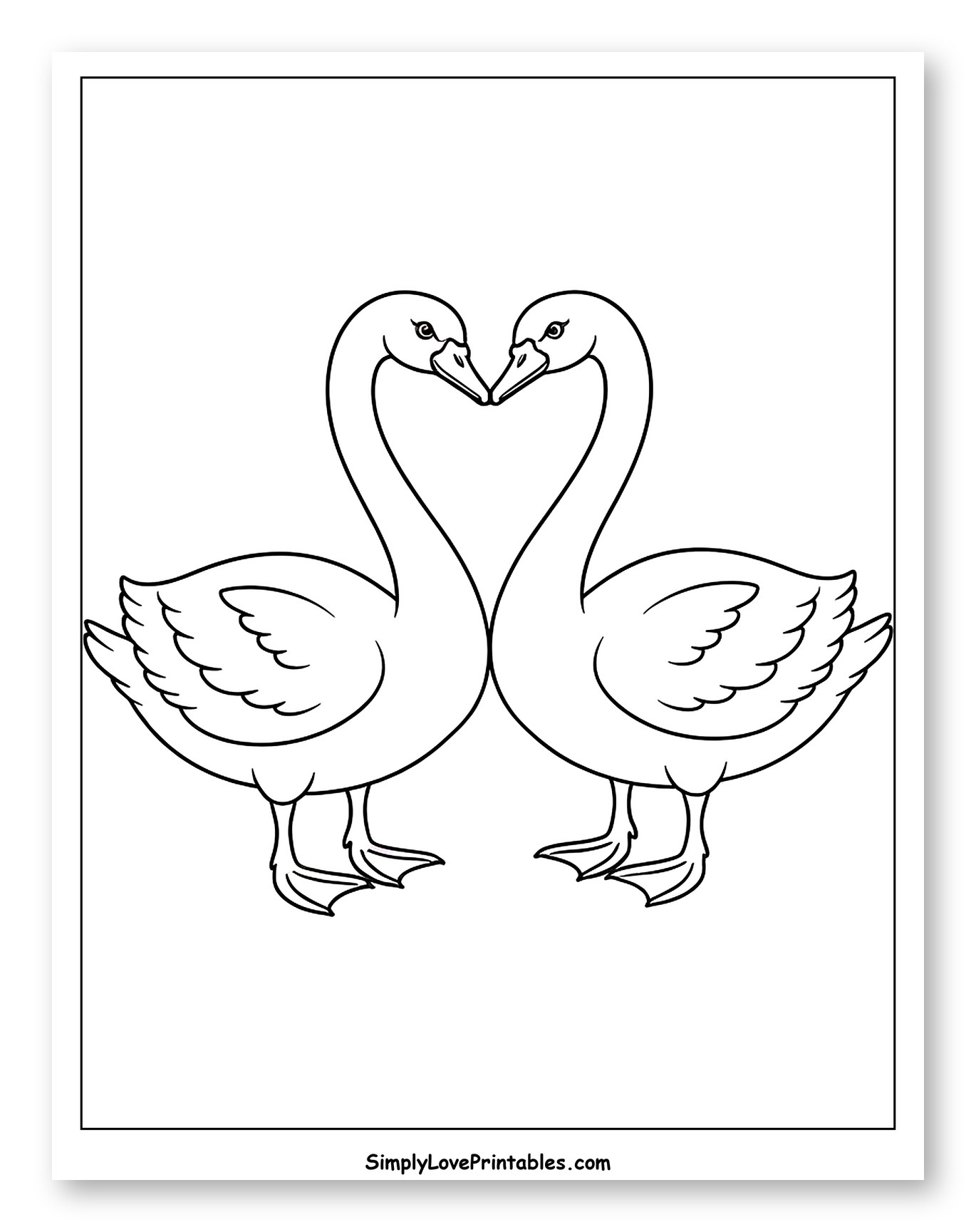 Two Swans Forming a Heart Shape Coloring Sheet for Toddlers