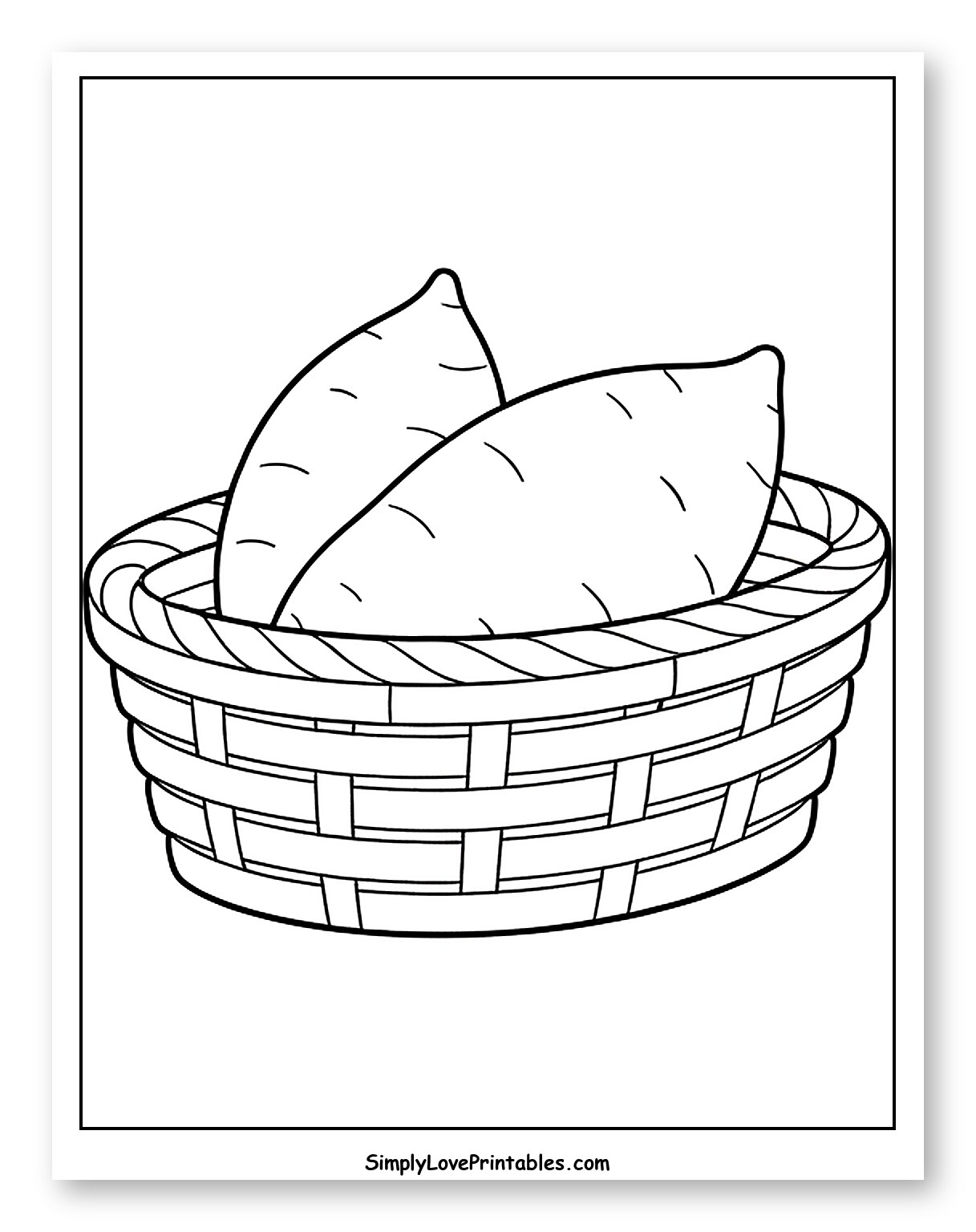 Two Sweet Potatoes in a Basket Coloring Sheet for Toddlers