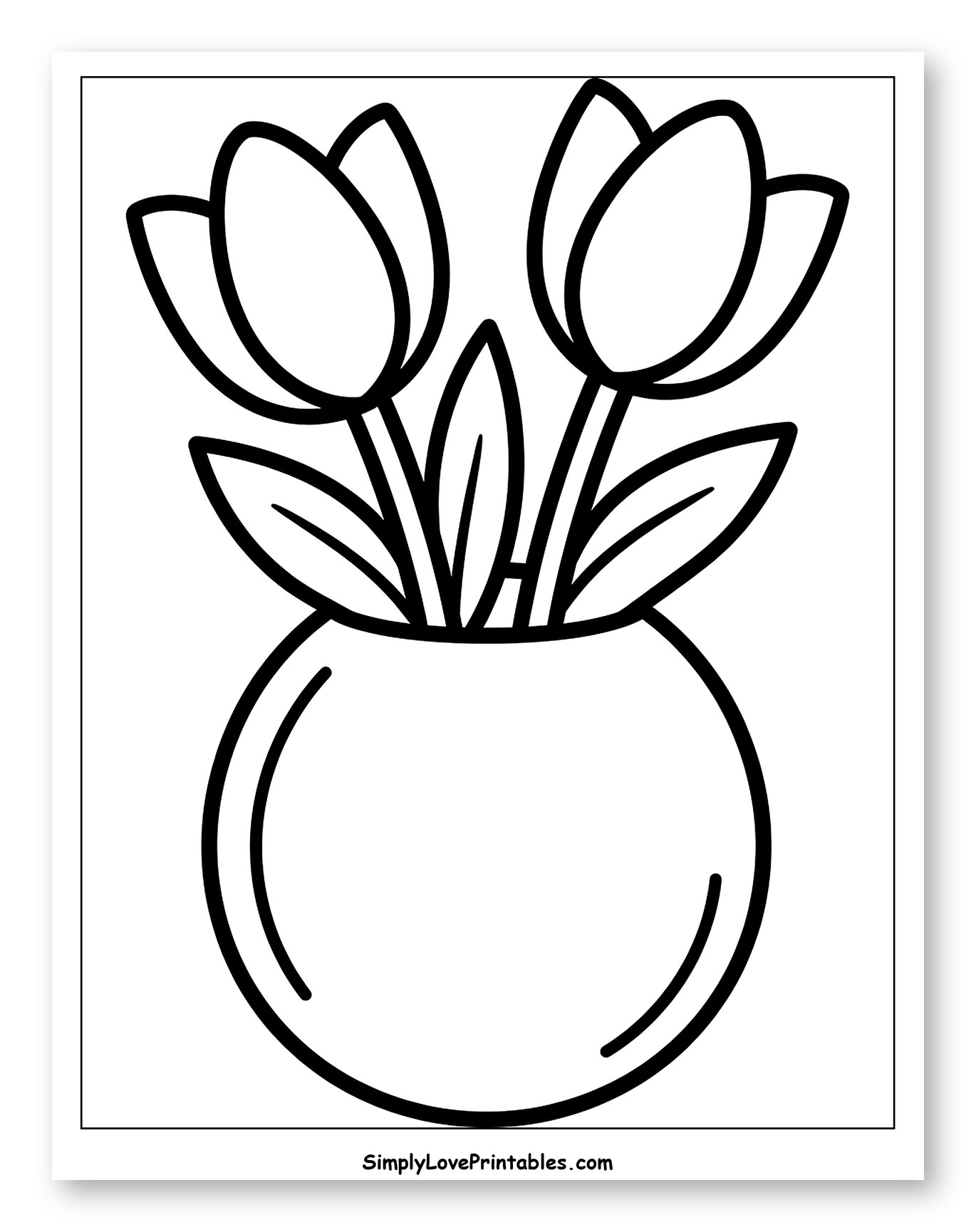 Two Tulips in a Round Vase Coloring Sheet for Toddlers