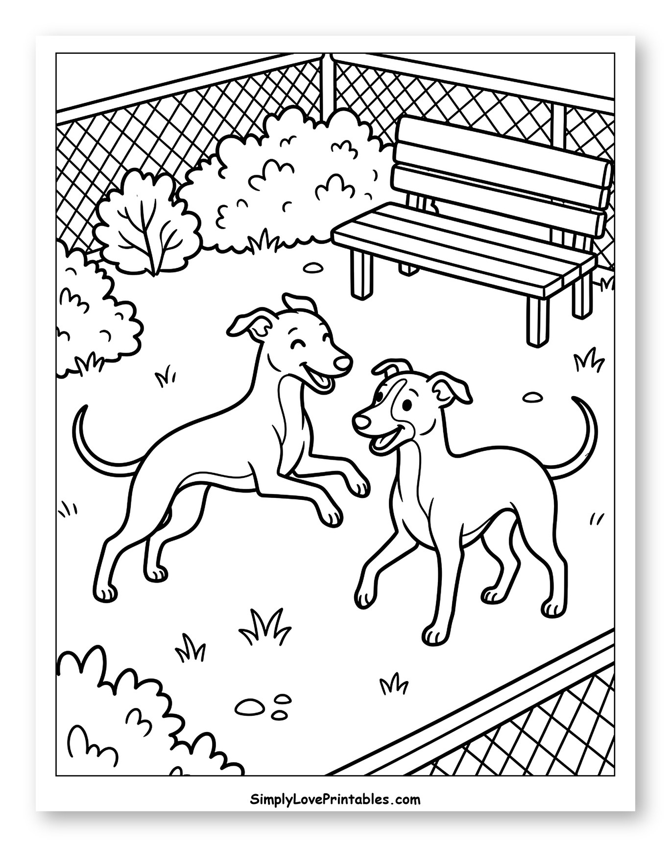 Two Whippets Playing in a Dog Park to Color for Kids