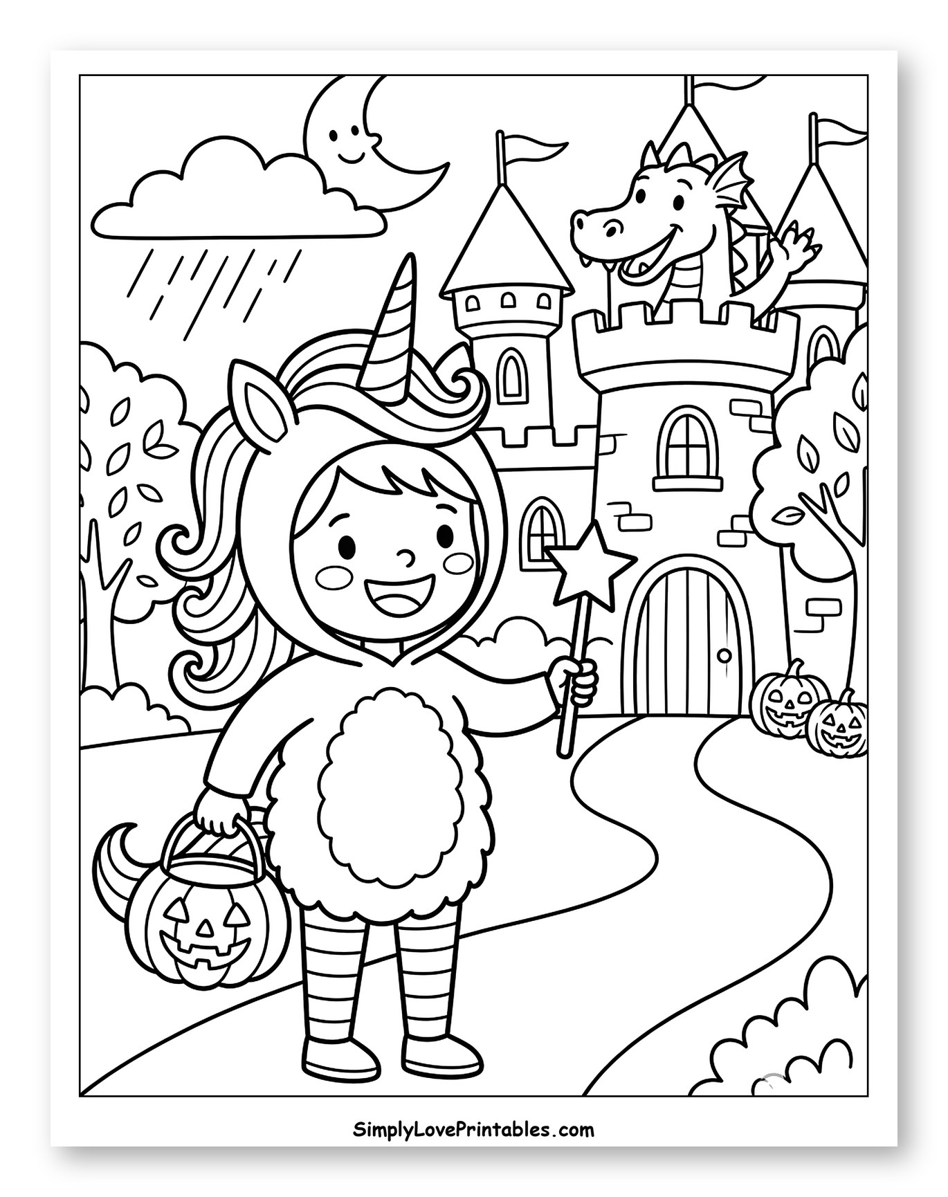 Unicorn Child Trick-or-Treating at a Castle