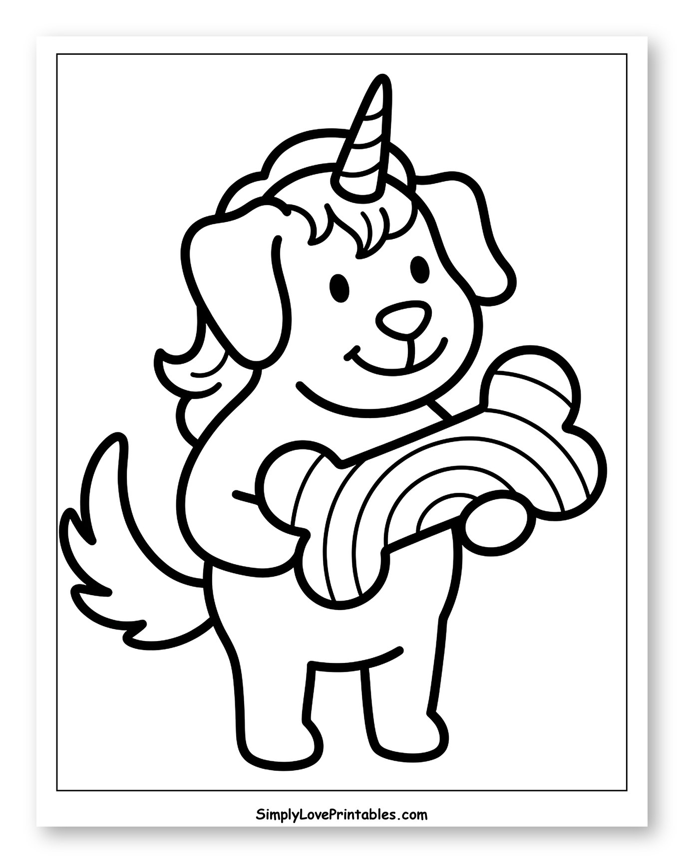 Unicorn Dog Holding Rainbow Bone