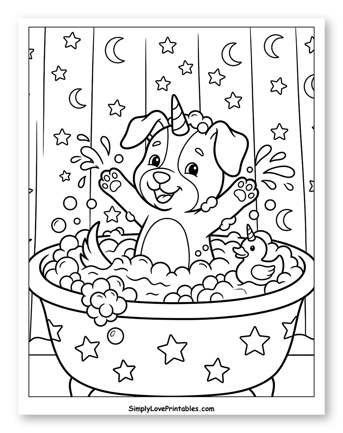 Unicorn Dog Splashing in a Bubble Bath