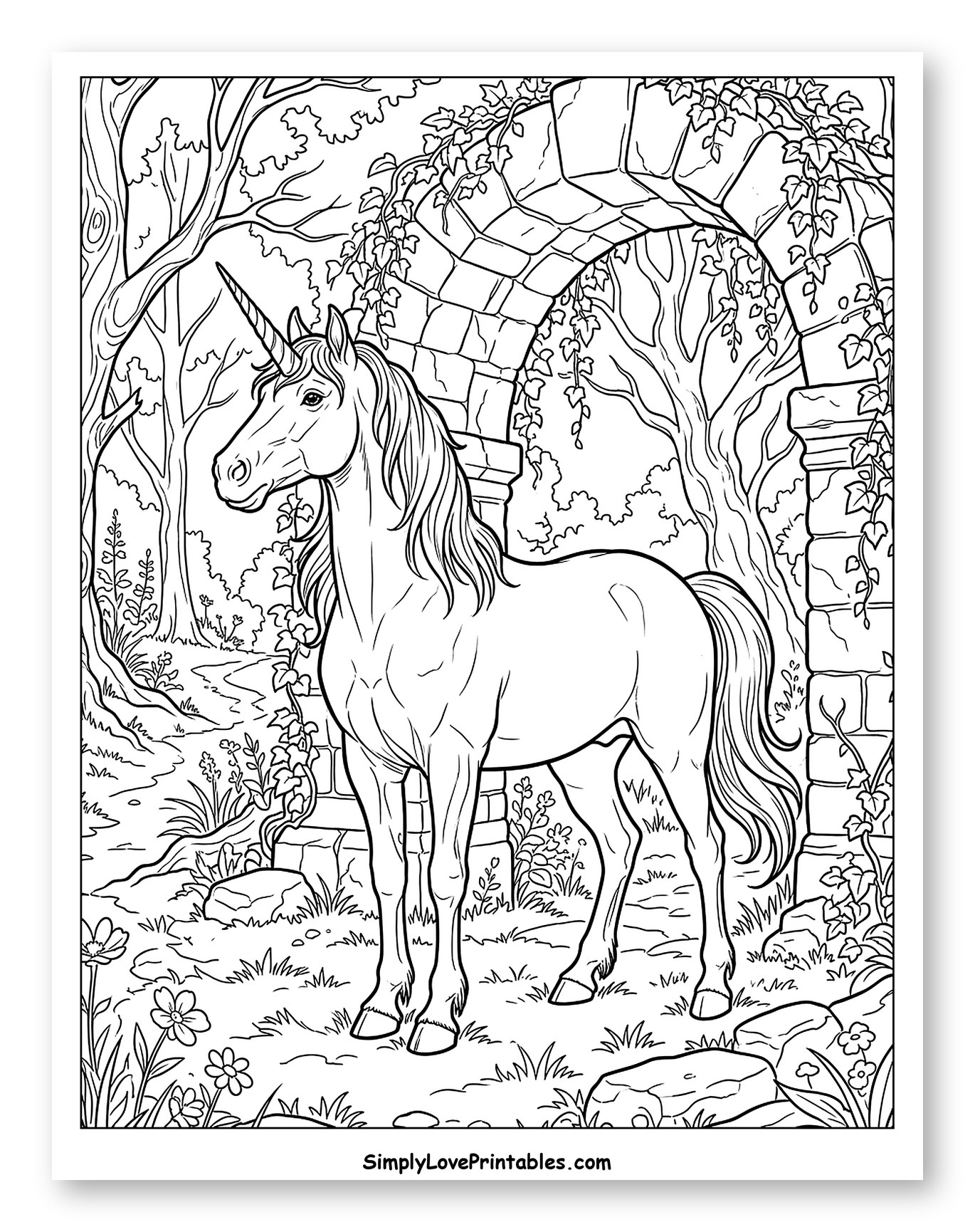 Unicorn in Magical Woodland Archway