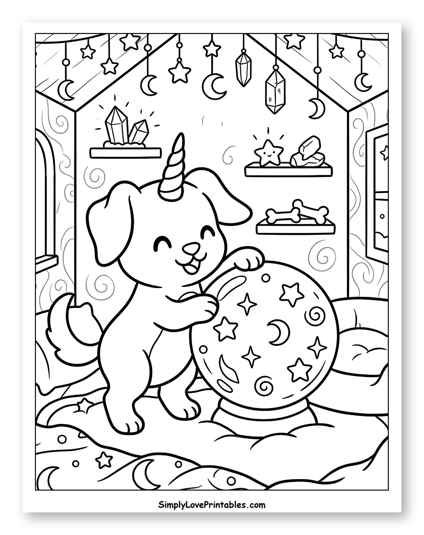 Unicorn Puppy Playing with Celestial Orb