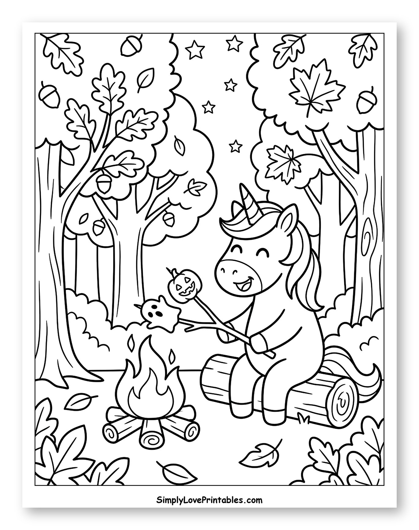 Unicorn Roasting Spooky Treats in Autumn Forest