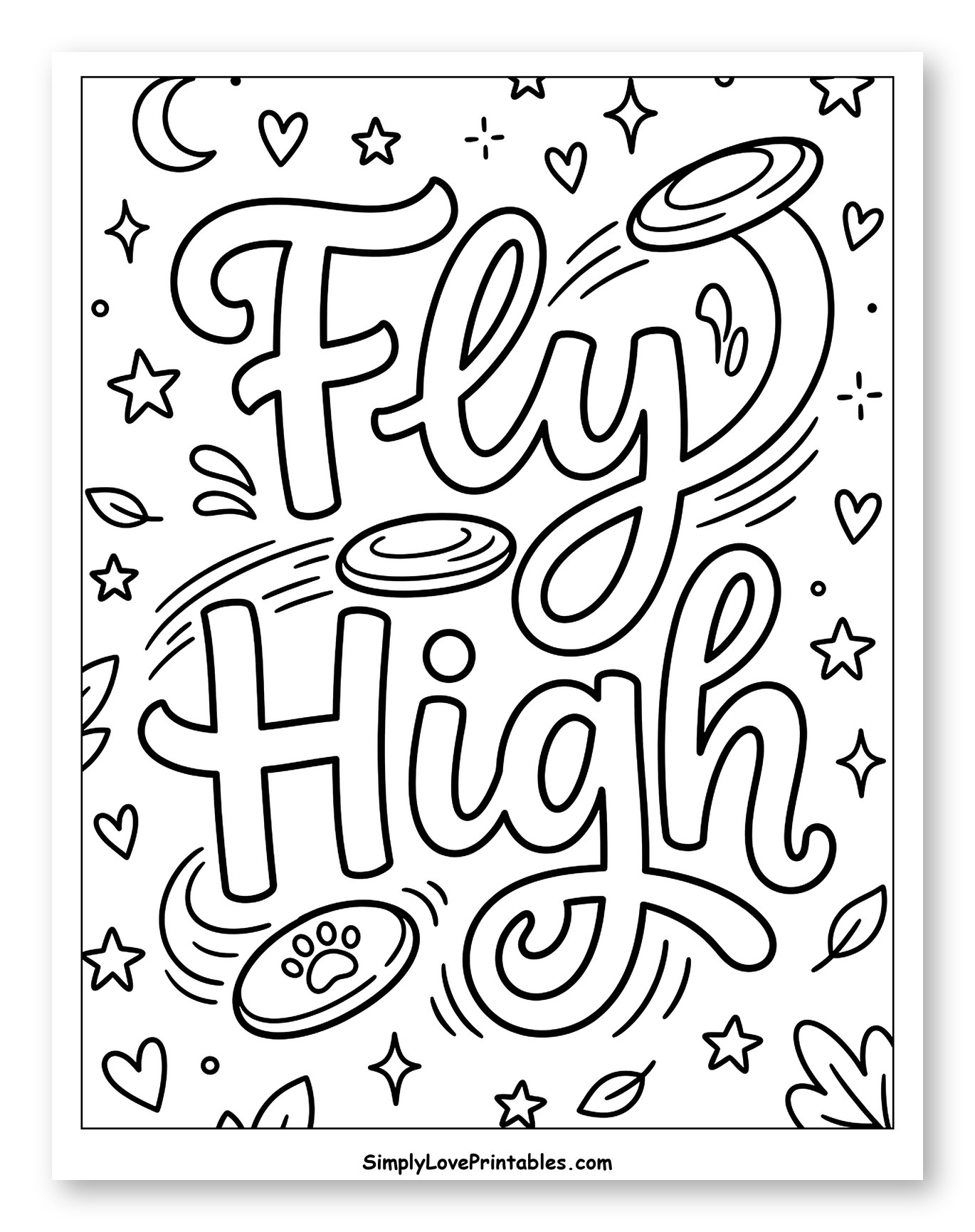 Uplifting Fly High Message with Frisbees and Stars to Color for Adults