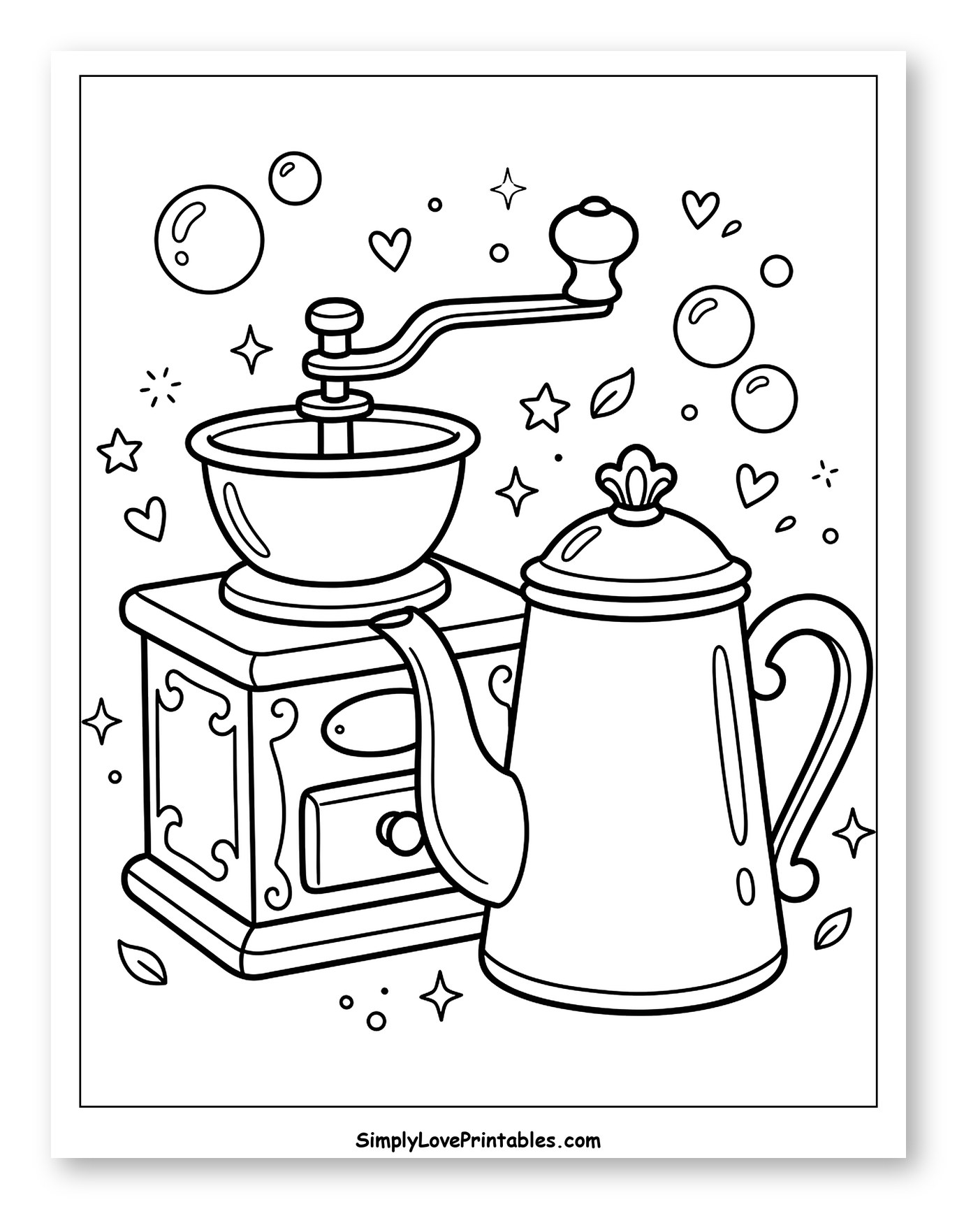 Vintage Coffee Grinder and Pot Coloring Page for Adults