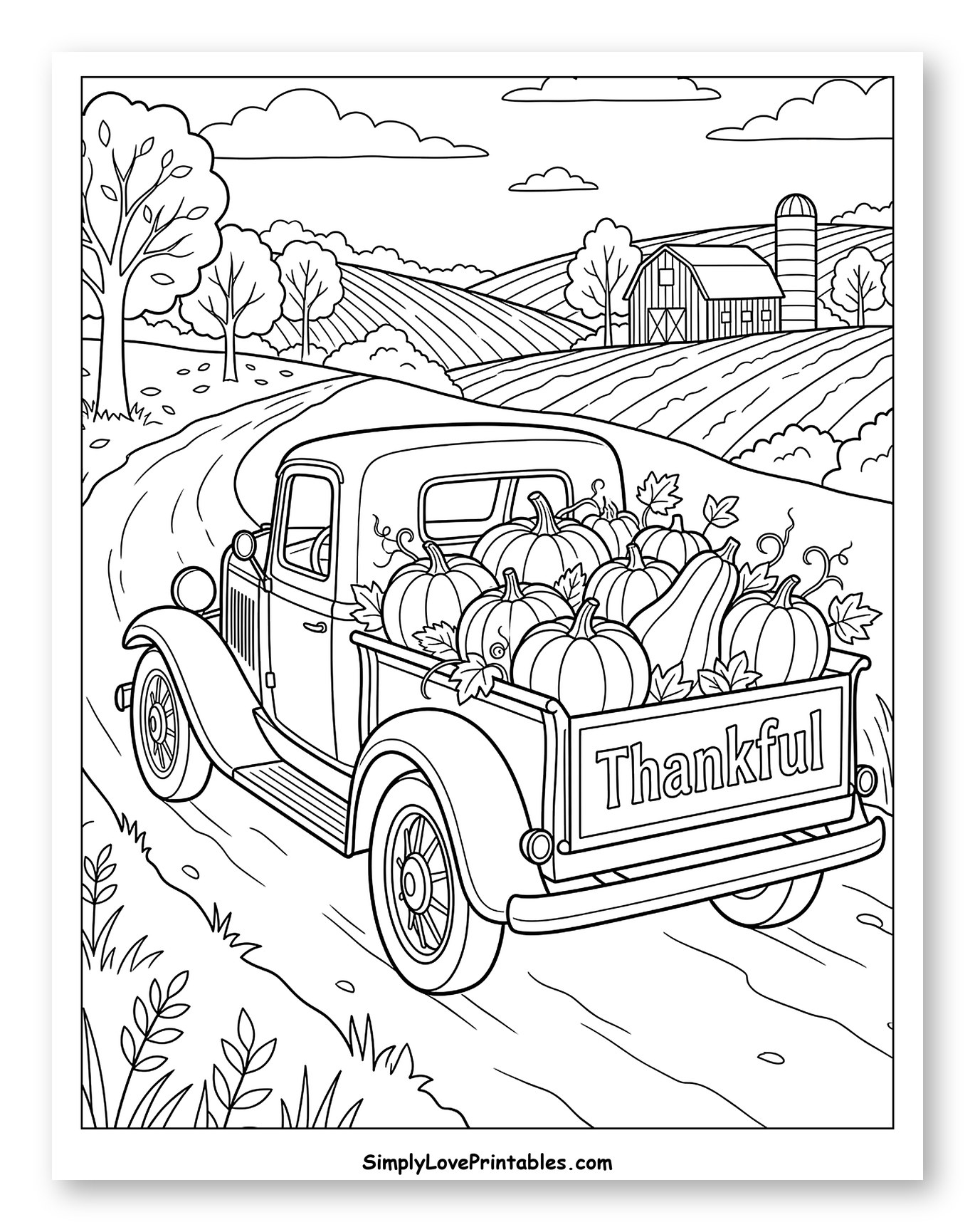 Vintage Pumpkin Truck on a Scenic Farm Road to Color