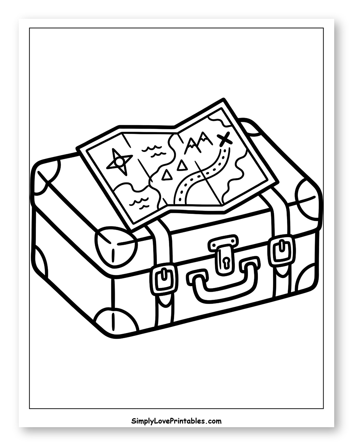 Vintage Suitcase with Adventure Map Coloring Page for Toddlers