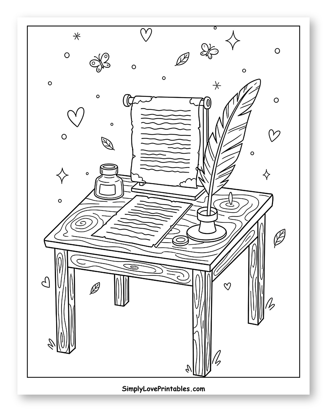 Vintage Writing Desk with Quill Pen and Scroll